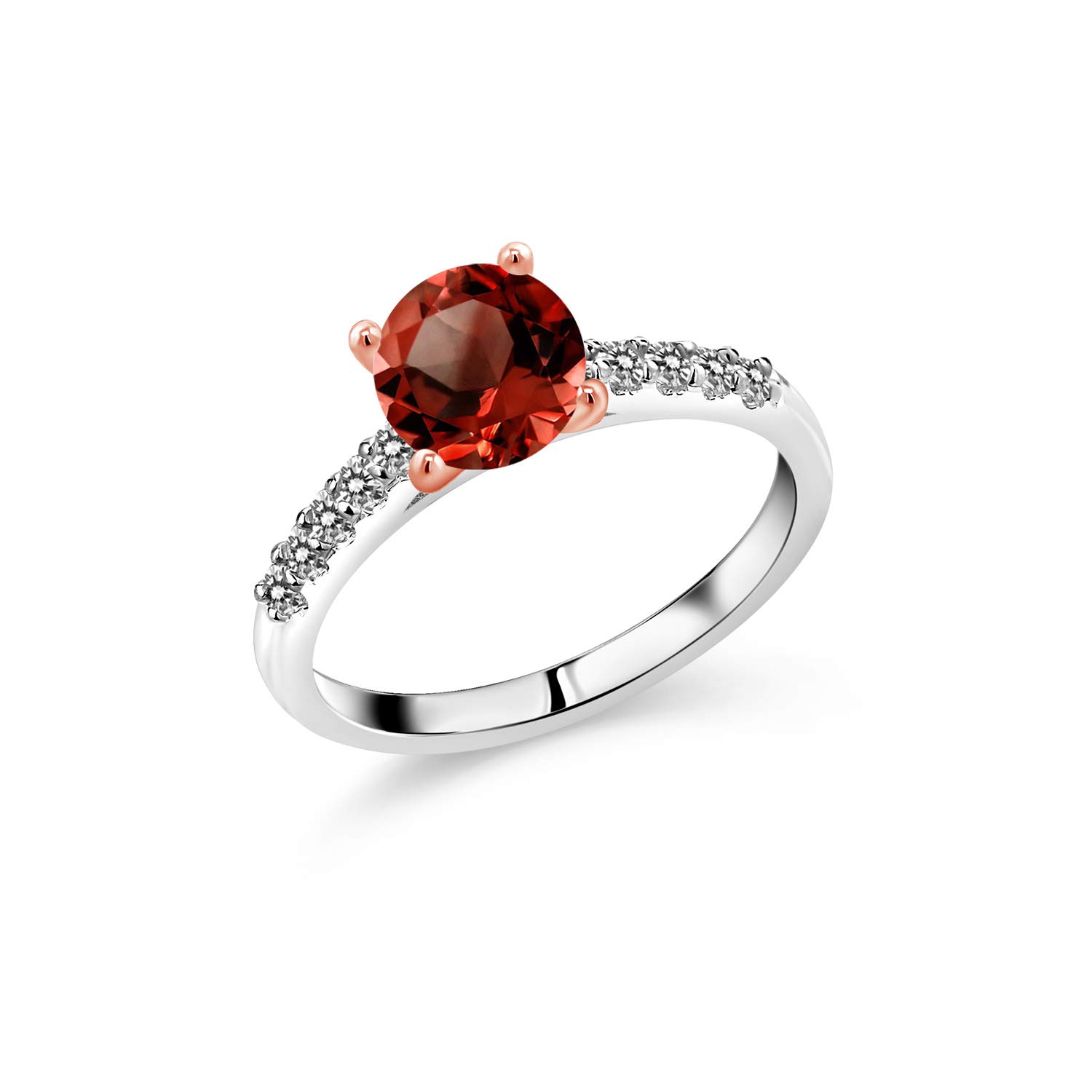1.83 Ct Natural Red Garnet & White Diamond Ring in 925 Sterling Silver with 10K Rose Gold Prongs – Elegant Jewelry for Engagement, Wedding & Special Occasions