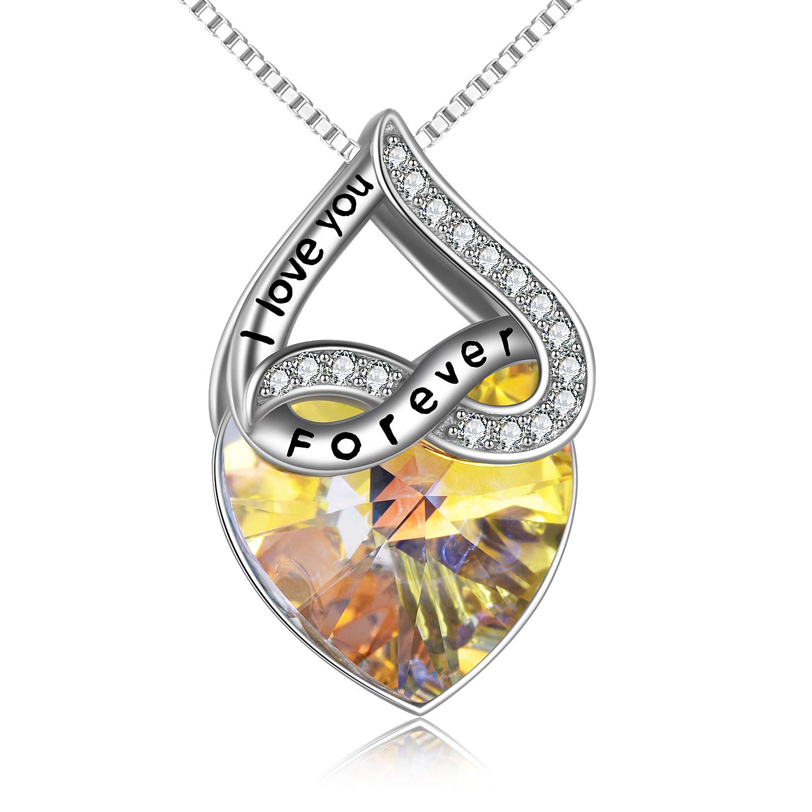 TOUPOP Sterling Silver Heart Pendant Necklace with Crystal - I Love You Forever Jewelry Gift for Women, Wife, Girlfriend, Mom - Perfect for Birthday, Anniversary, Wedding & Valentine's Day