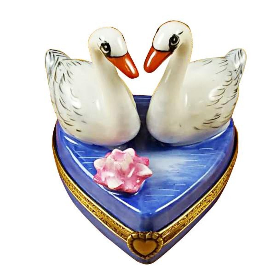Two Swans on Heart Limoges Porcelain Box - Romantic Collectible Gift for Valentine's Day, Anniversary & Wedding - Perfect for Jewelry Storage & Home Decor