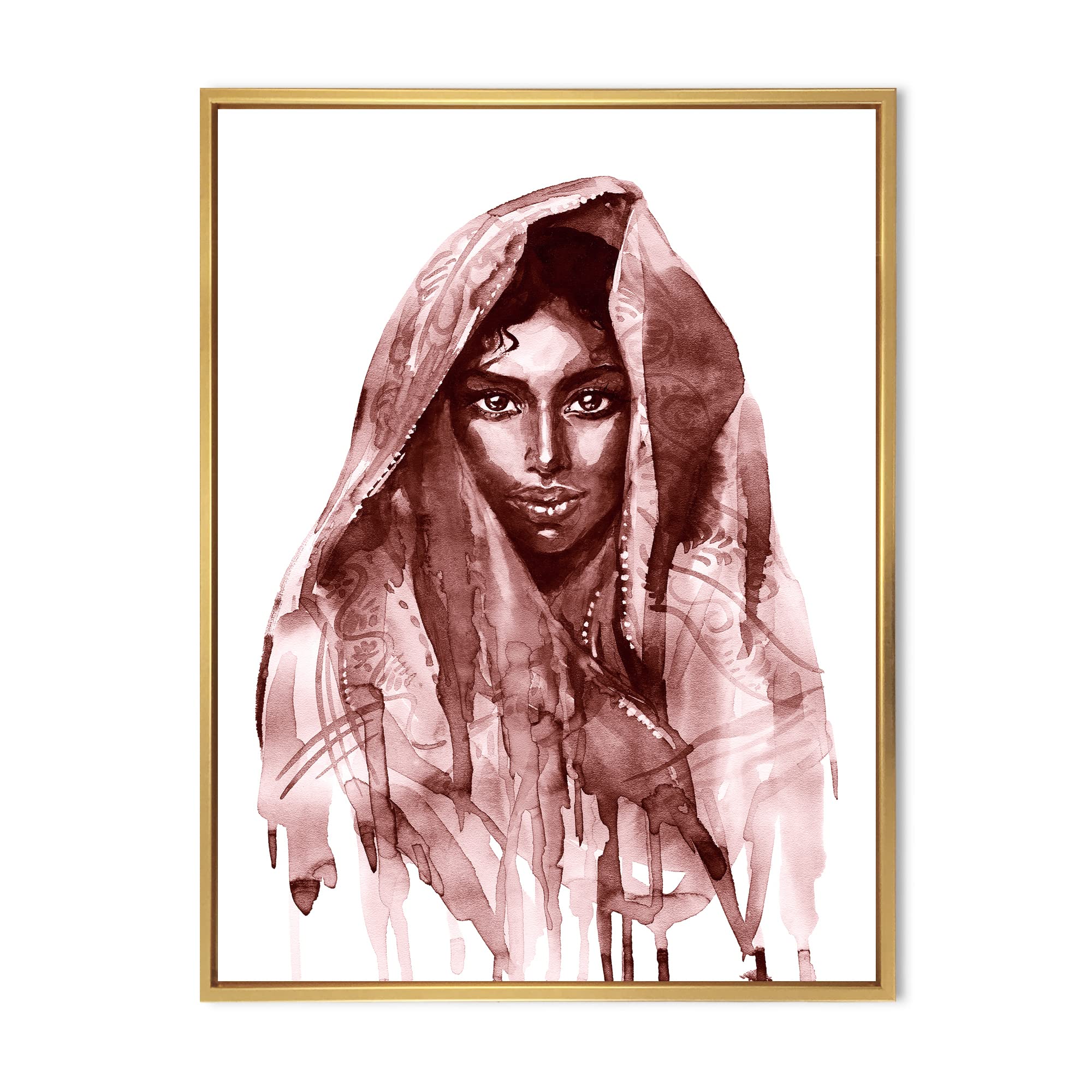 DesignQ Monochrome Portrait of Young Indian Woman II - Modern Framed Canvas Wall Art Print for Living Room, Bedroom & Office Decor