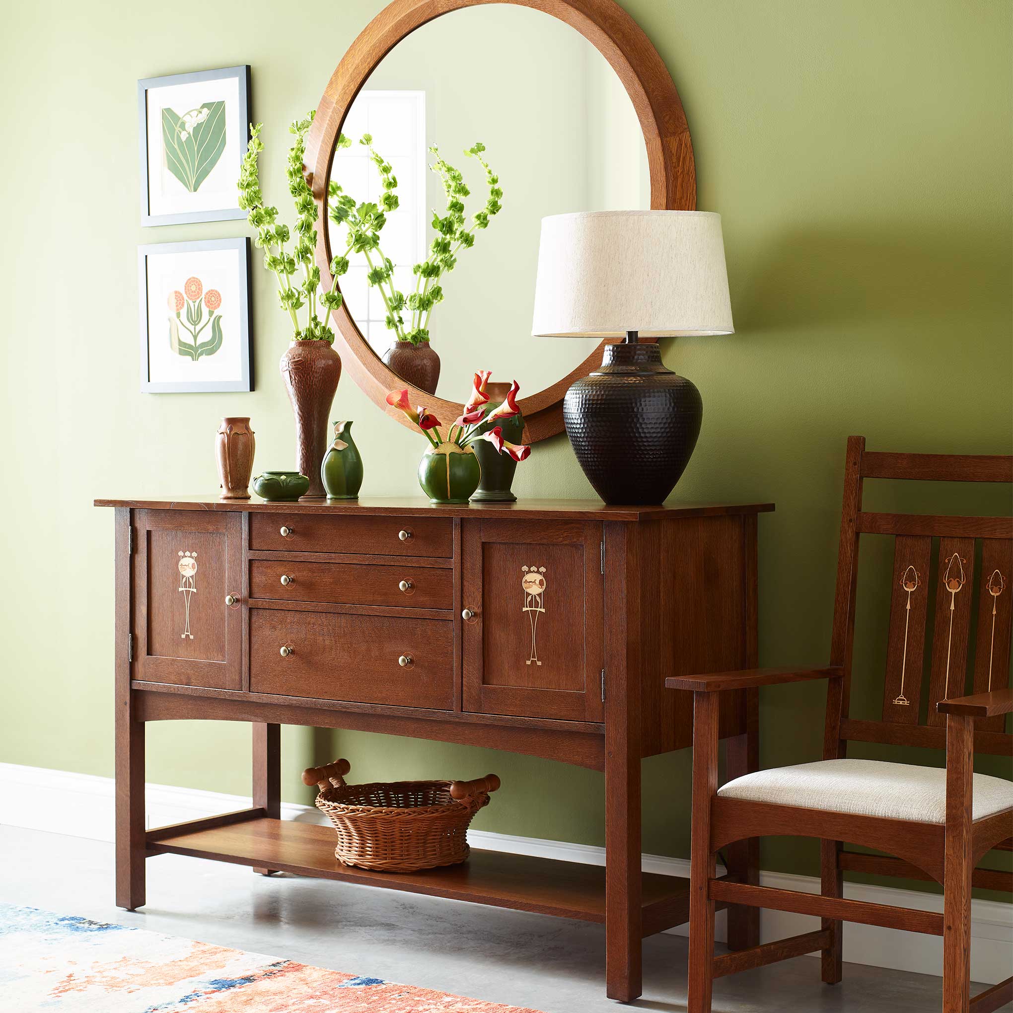 Harvey Ellis Sideboard - Mid-Century Modern Buffet Cabinet with 4 Drawers & 2 Doors - Solid Wood Dining Room Storage Furniture for Home & Office Use