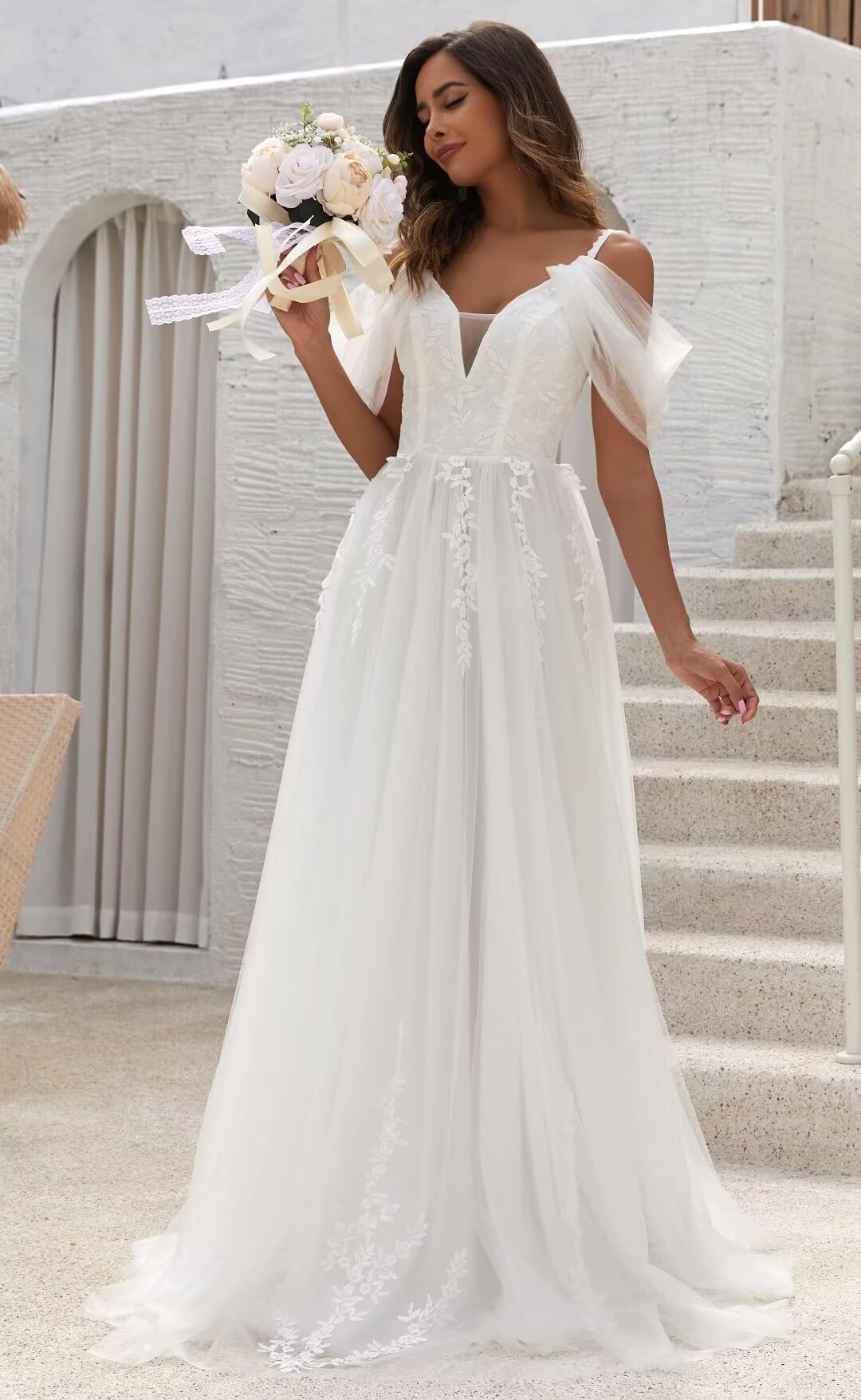 YMFFW Boho Wedding Dresses 2024 | A-Line Tulle Lace Bridal Gowns for Beach & Outdoor Weddings | Plus Size Bride Dresses | Perfect for Boho, Beach & Destination Weddings