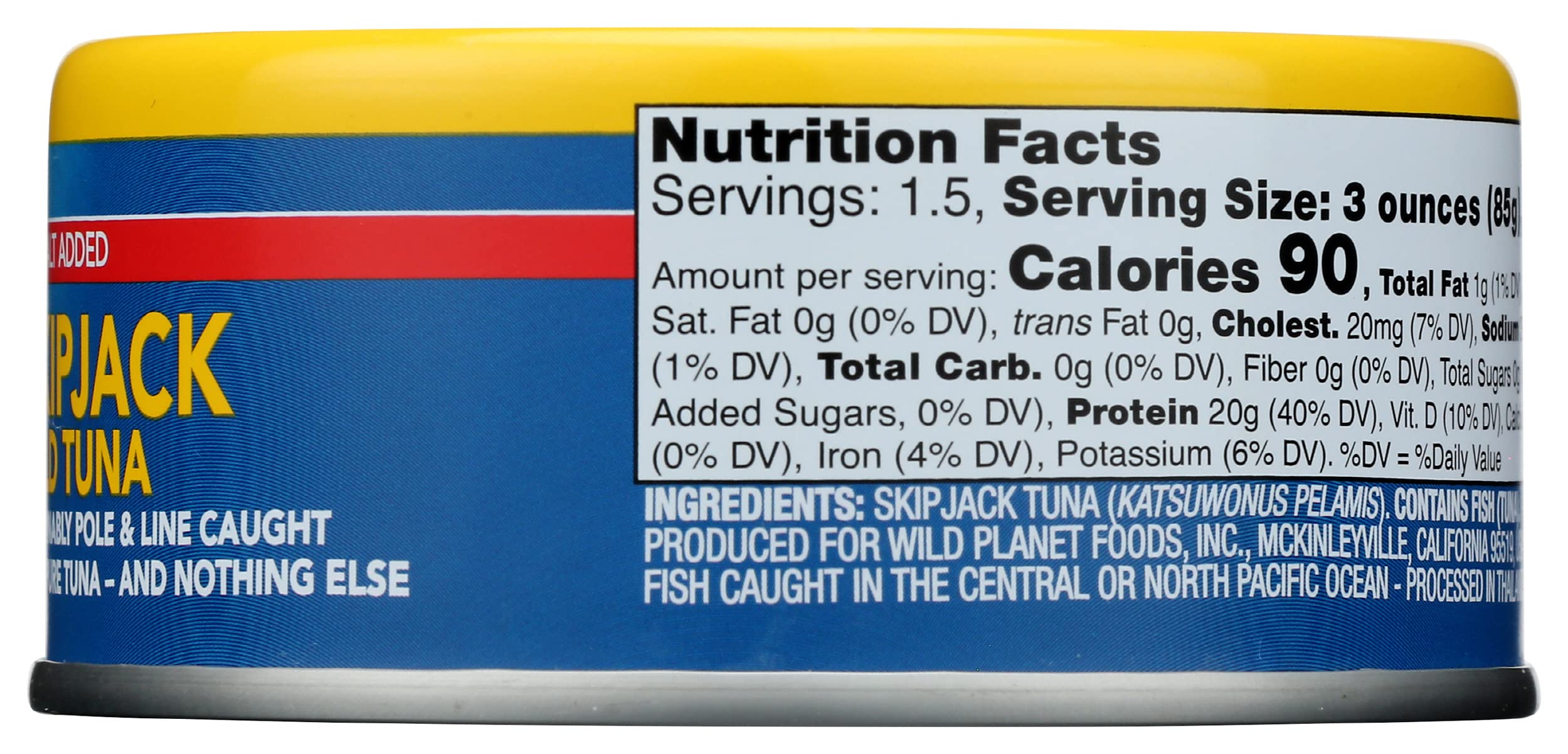 Wild Planet Wild Skipjack Light Tuna - No Salt Added, Low Mercury, 5oz Can - Healthy Protein for Salads, Sandwiches & Keto Meals