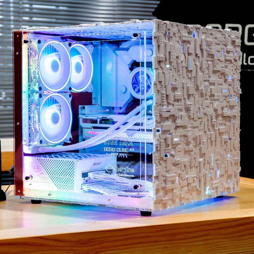 Star Trek Borg Cube ATX Mid Tower Gaming PC Case - Snow White Edition with RGB Lighting | Perfect for Sci-Fi Fans & Custom Gaming Builds