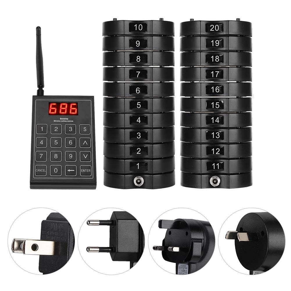 668-S Wireless Calling System - 1 Keypad Sender & 20 Coaster Pagers for Restaurants, Fast Food & Cafes | Wireless Guest Pager for Efficient Customer Service | Perfect for Dining, Takeout & Queue Management (US)