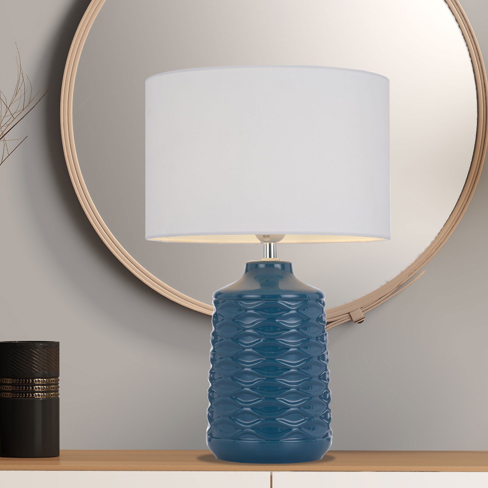 Elegant Agra Blue and White Table Lamp - Handcrafted Ceramic Desk Light for Bedroom, Living Room, or Office Decor - Perfect for Reading, Ambient Lighting, and Home Styling