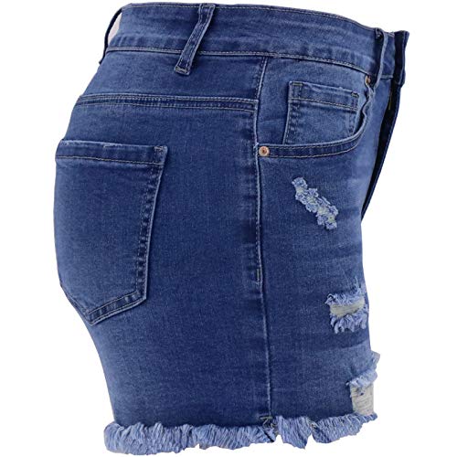 Women's Ripped Stretch Denim Shorts with Frayed Raw Hem - High Waisted Distressed Jean Shorts for Summer Casual Outfits & Streetwear Fashion