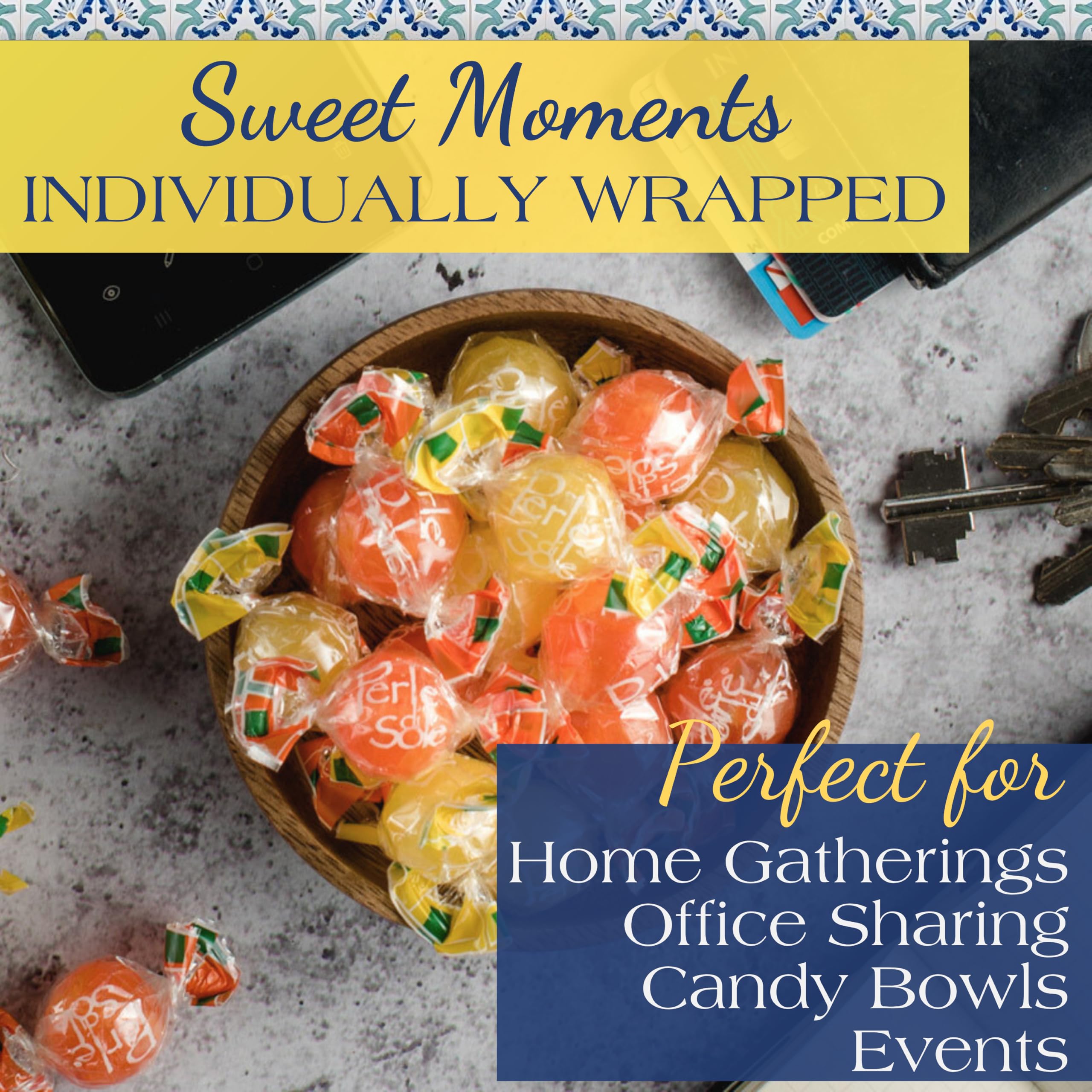 Perle di Sole Italian Orange Hard Candy - Individually Wrapped Fizzy Orange Drops - Made in Italy - 2 Pack (7.05 oz | 200 g) - Perfect for Parties, Gifts & Office Snacks