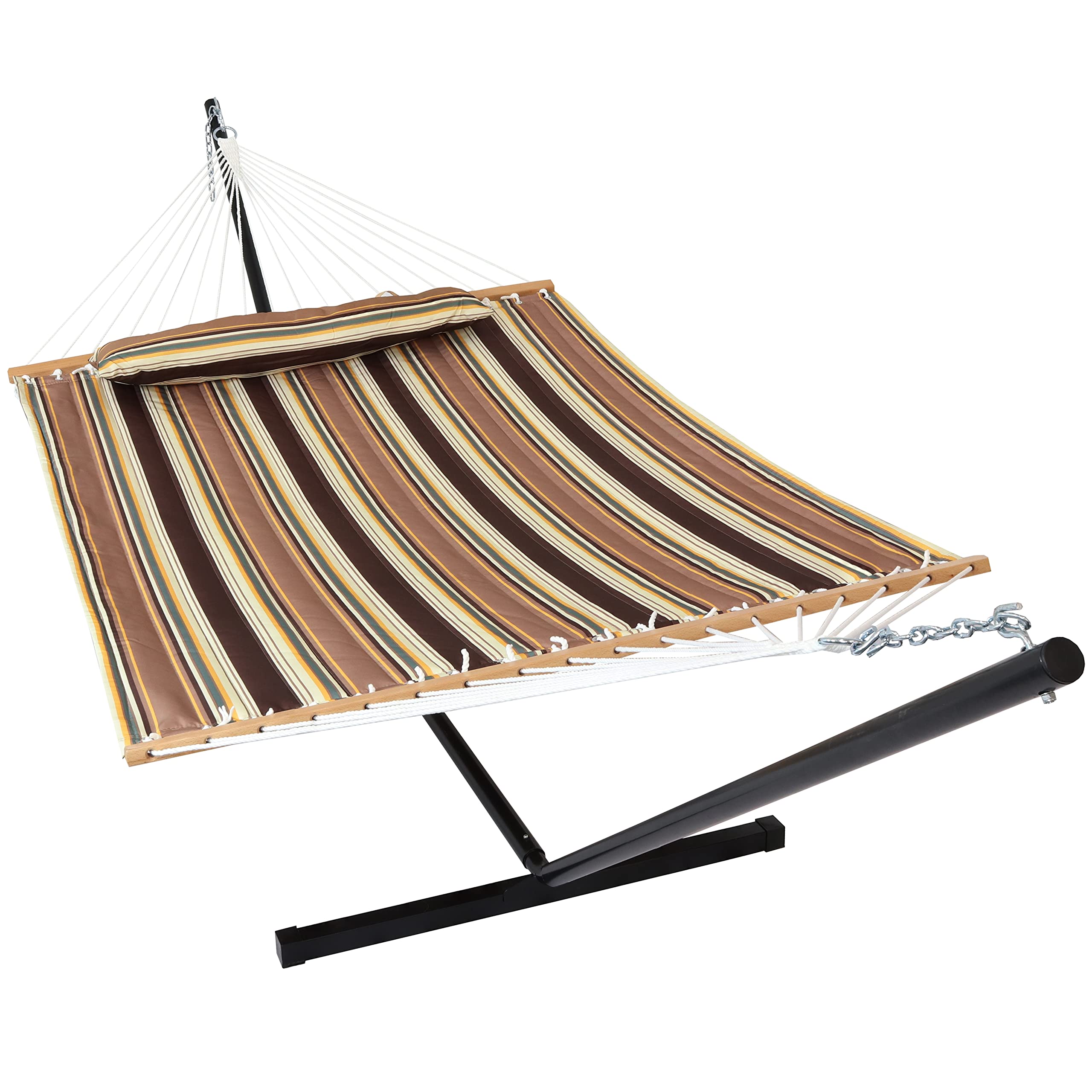 Sunnydaze Quilted Double Hammock with Stand for Outdoor Use - 350 lb Weight Capacity 2-Person Hammock Set - 12 ft Adjustable Steel Stand - Perfect for Backyard, Beach, Camping & Patio Relaxation