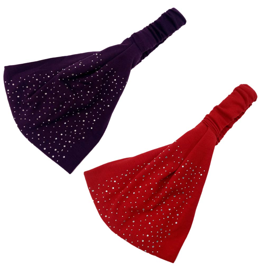 EXCEART 4 Pack Rhinestone Elastic Headbands for Women - Stretchable Cotton Hair Bands for Running, Workout, Yoga & Fashion Accessories | Perfect for Sports, Gym, Daily Wear and Special Occasions