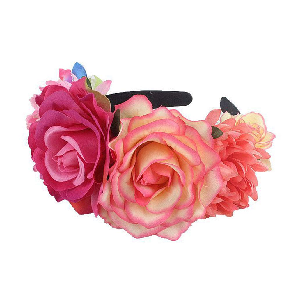 QUQUTWO Multicolor Rose Flower Headband for Christmas, Halloween & Day of The Dead - Elegant Rose Red & Pink Floral Hair Accessory for Women's Costume Parties, Festivals & Photo Shoots