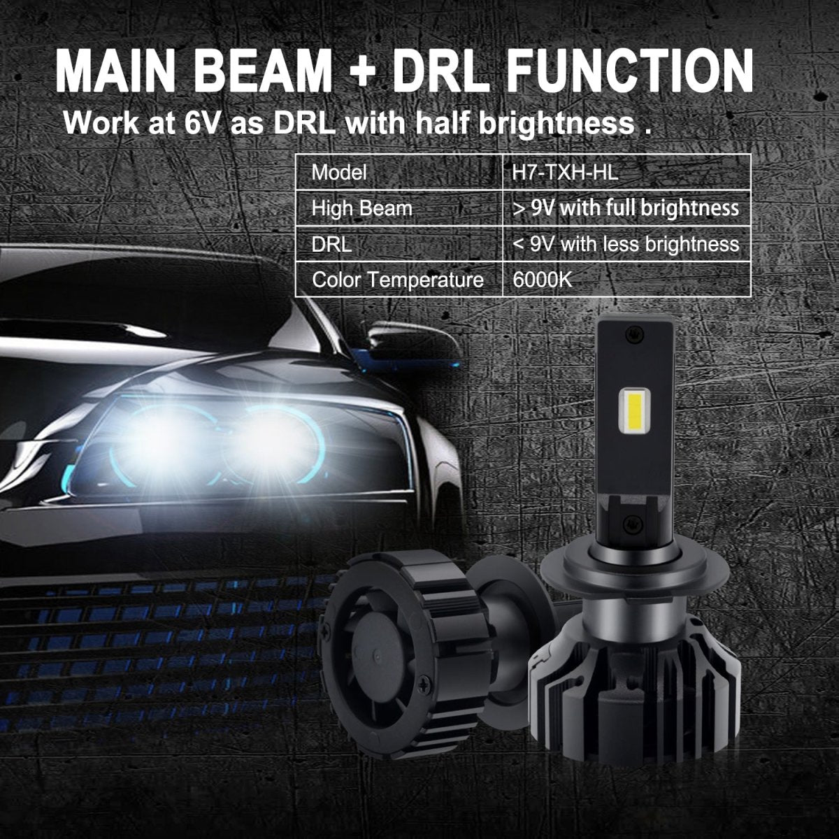 TXH H7 LED Bulb - Super Bright 6000K White Light, IP67 Waterproof, 50,000 Hours Lifespan - Perfect for Headlights, Cornering Lights, and Fog Lights Replacement - Ideal for Night Driving, Off-Roading, and Adverse Weather Conditions