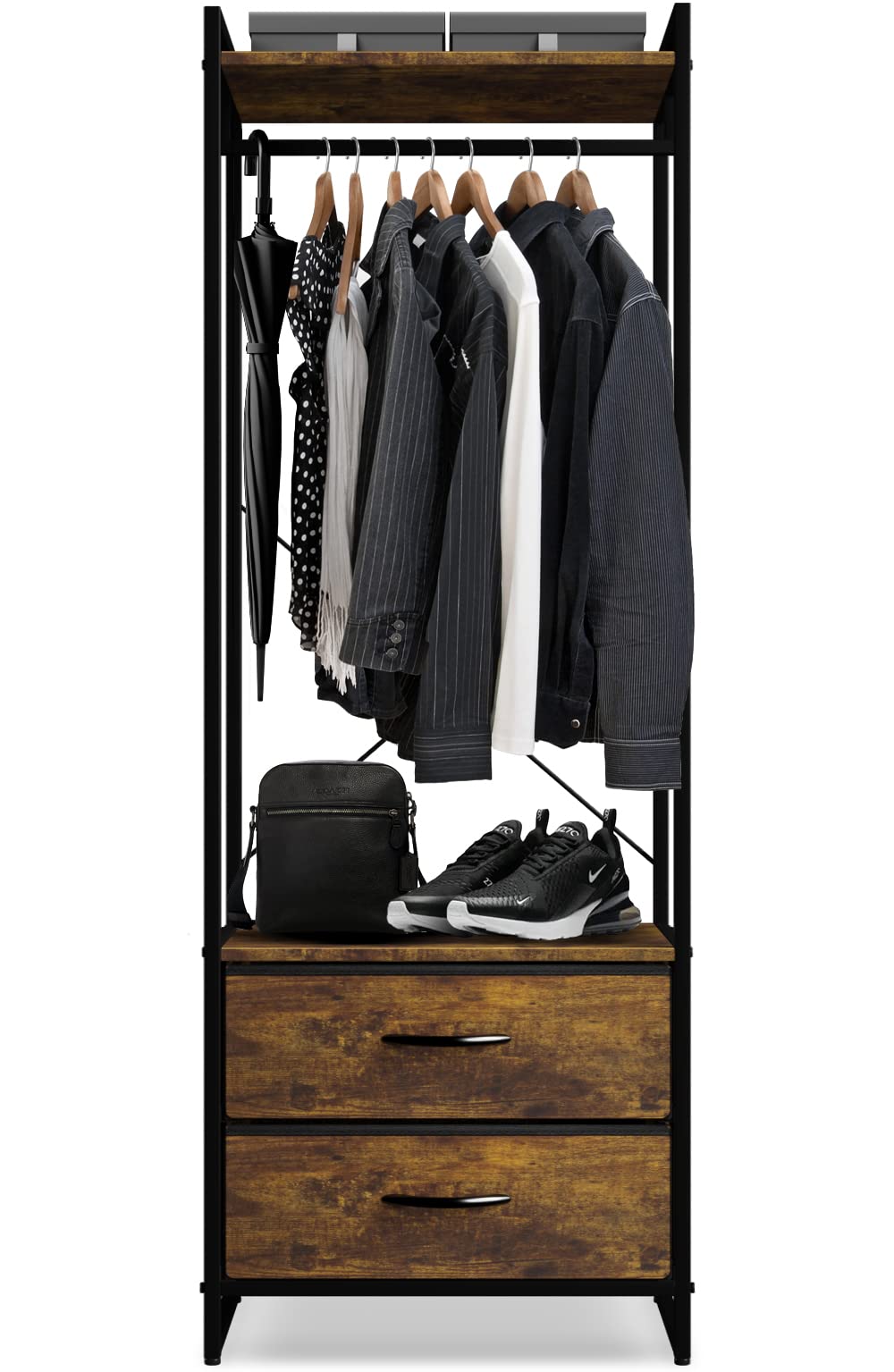 Sorbus Wood Top Clothing Rack with Drawers - Steel Frame Garment Organizer for Closet & Bedroom Storage