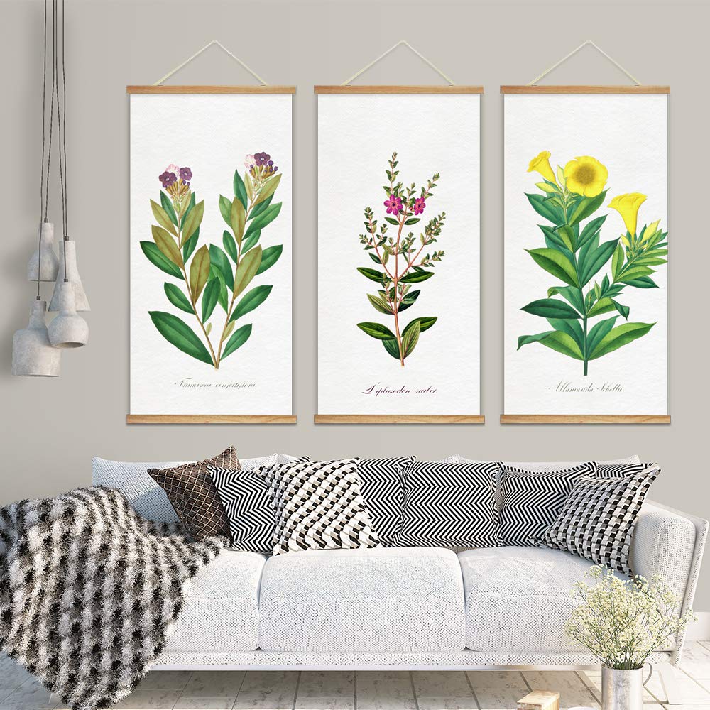 Wall26 Framed Green Plants Wall Art - 3 Panel Canvas Prints 18x36 Inches, Ready to Hang Home Decor for Living Room, Bedroom & Office | Nature Inspired Botanical Poster with Wood Frame