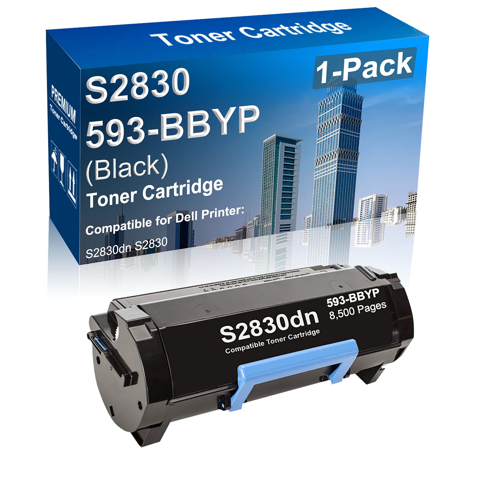 High Yield Compatible Dell 593-BBYP GGCTW CH00D Laser Toner Cartridge - 1-Pack Black (8,500 Pages) Replacement for Dell S2830dn & S2830 Printers - Perfect for Office & Home Printing Needs