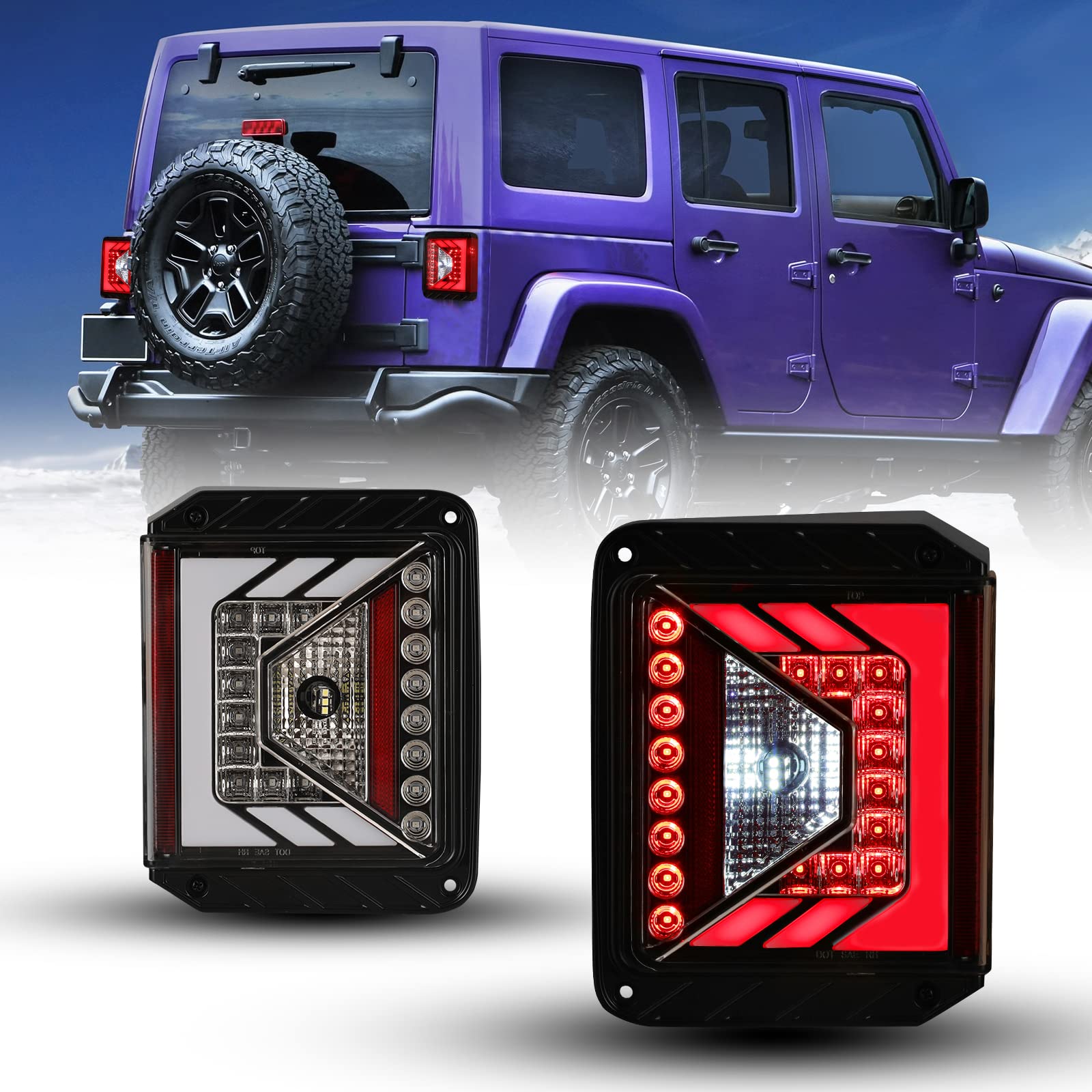 ROXX High Intensity LED Tail Lights for Jeep Wrangler JK JKU 2007-2018 - DOT Approved Clear Lens with Parking, Brake, Turn Signal & Reverse Functions | Perfect for Off-Roading & Night Driving