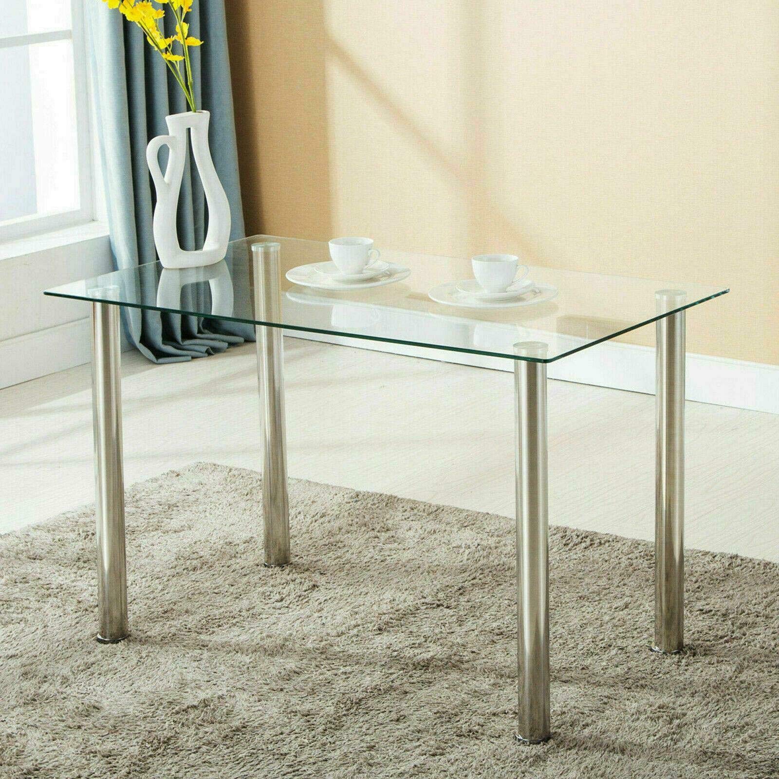 Modern Glass Dining Table Set - White Kitchen & Dining Room Desk for Small Spaces | Perfect for Apartments, Breakfast Nooks & Contemporary Home Decor