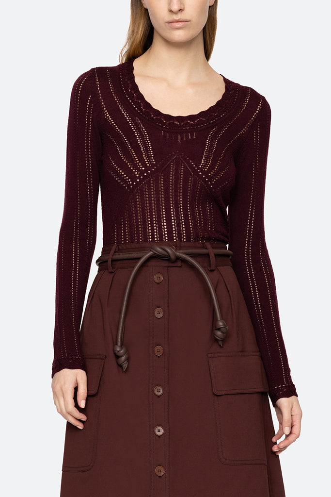 Sea New York Paxton Knit Long Sleeve Burgundy Women's Casual Pullover Sweater - Perfect for Fall Layering, Office Wear & Cozy Evenings