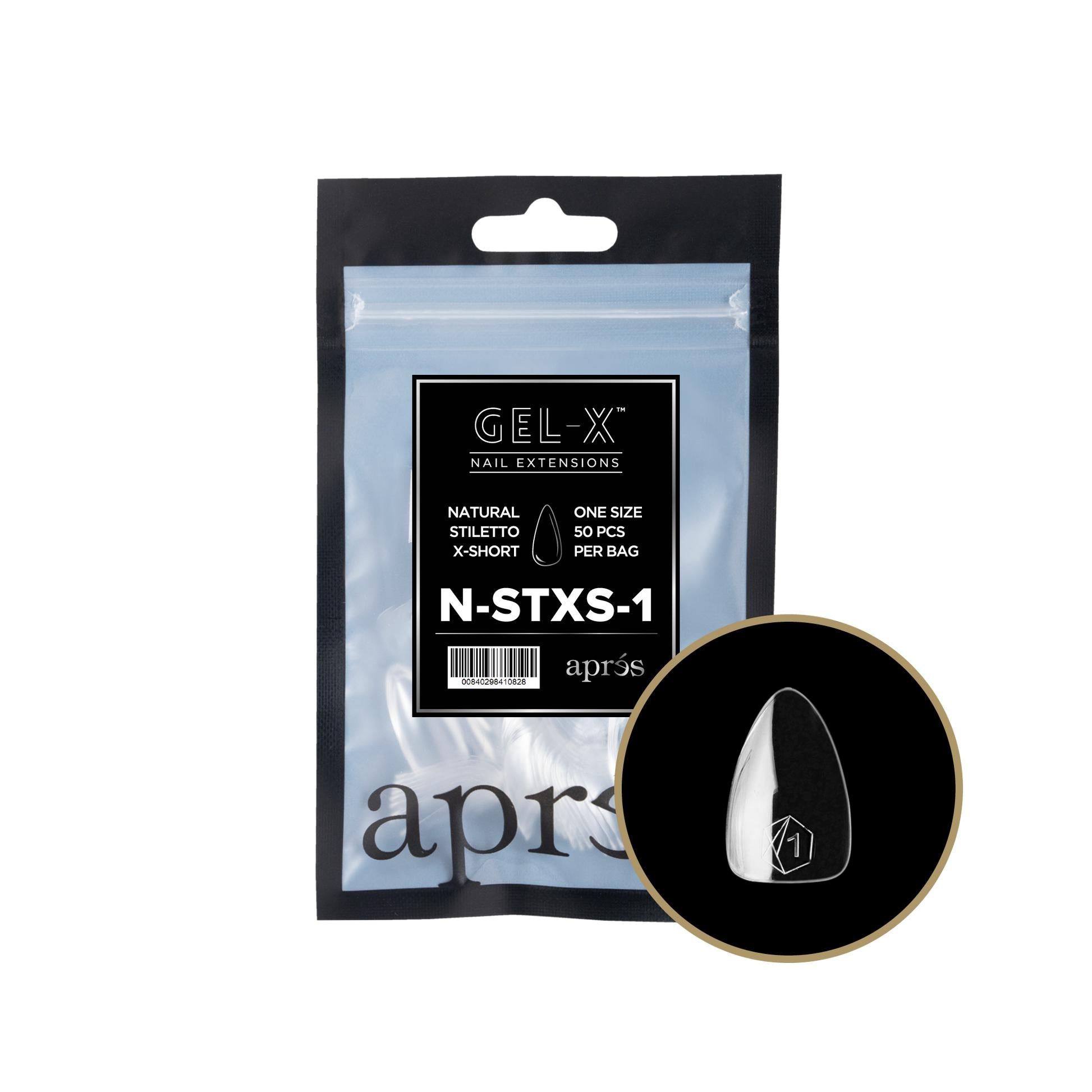 Apres Gel X 2.0 Refill Bags - Natural Stiletto Extra Short Size 1 (50 Pcs) | Professional Nail Extension Kit for Salon & Home Manicure | Perfect for DIY Nail Art, Special Occasions & Gift Giving