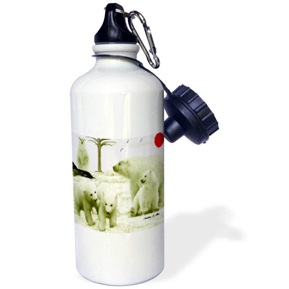 3D Rose Polar Bear Family Sports Water Bottle - 21 oz Insulated Stainless Steel Thermos - Perfect for Gym, Hiking & Outdoor Activities - BPA-Free & Leakproof - White
