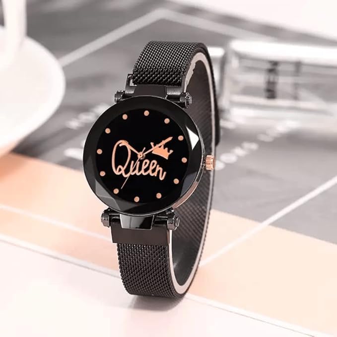 Laksh Black Magnetic Strap Watch for Women - Elegant & Adjustable Magnetic Closure Wristwatch - Perfect for Office, Casual Wear & Special Occasions