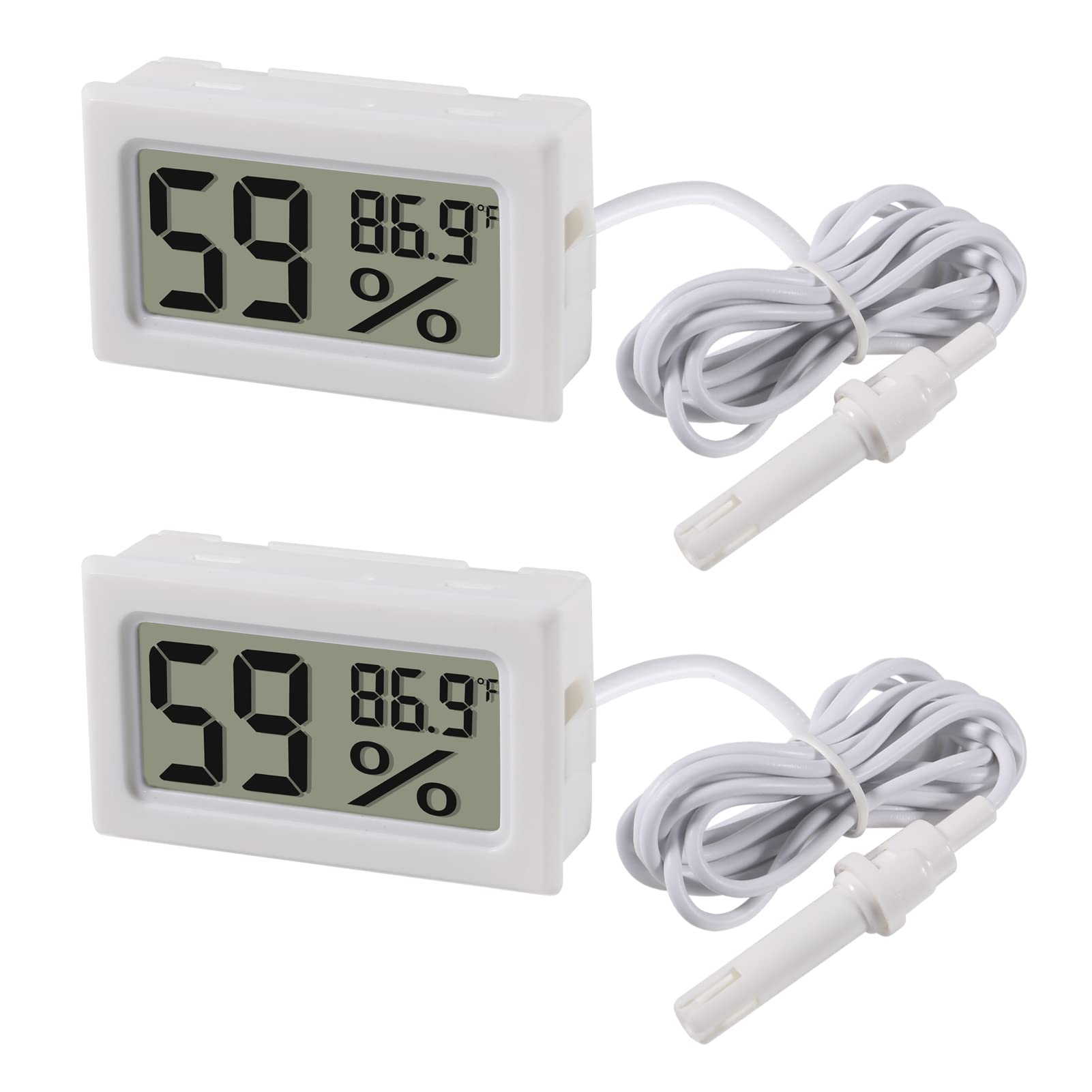 2-Pack Mini Digital Hygrometer Thermometer with Probe - LCD Display for Temperature (°F) & Humidity Monitoring - Perfect for Incubators, Reptile Terrariums, Plant Greenhouses, Humidors & Guitar Cases - Indoor/Outdoor Use