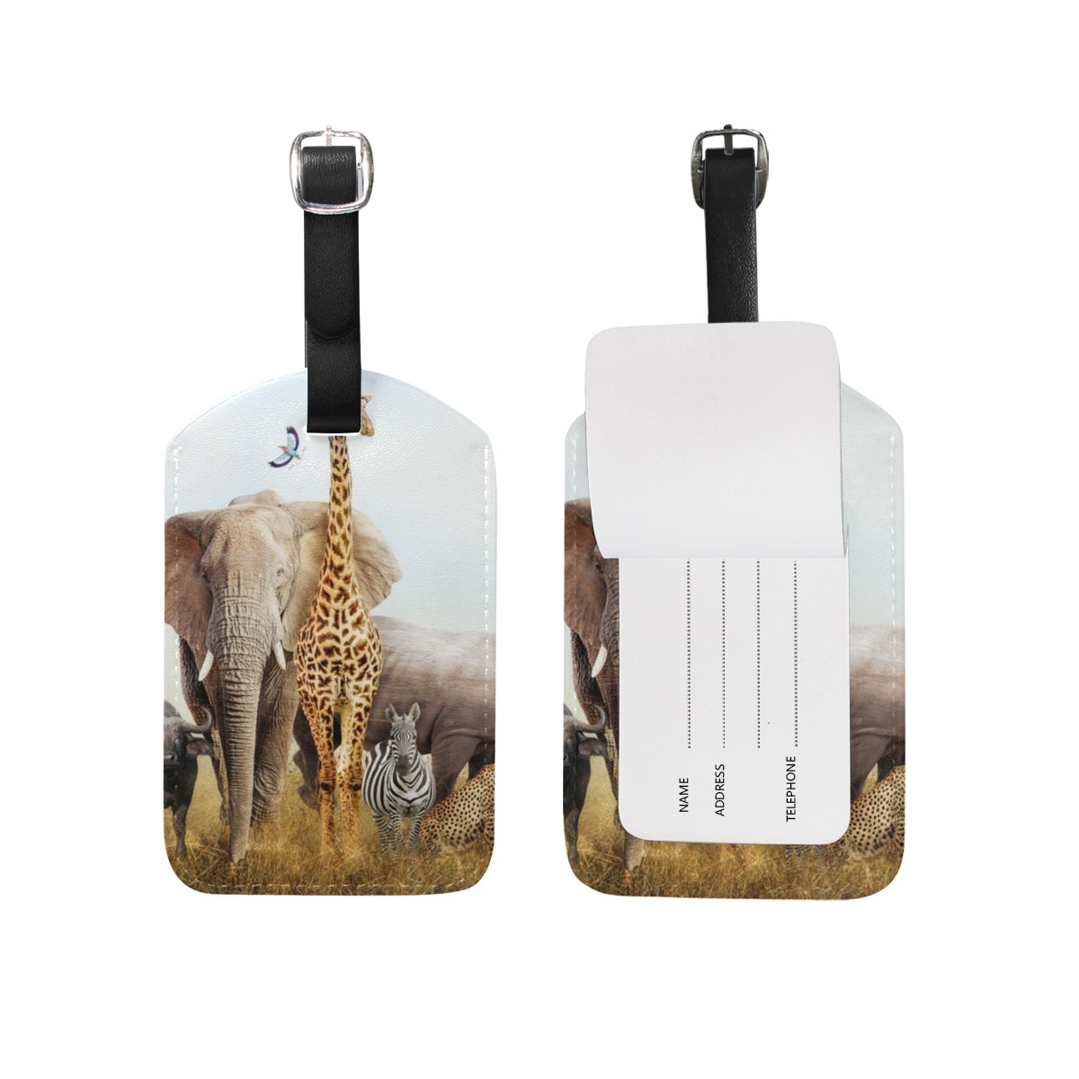 African Safari Animals Leather Luggage Tag for Suitcases & Bags - Durable Travel Accessory for Vacation, Business Trips & Adventure Travel