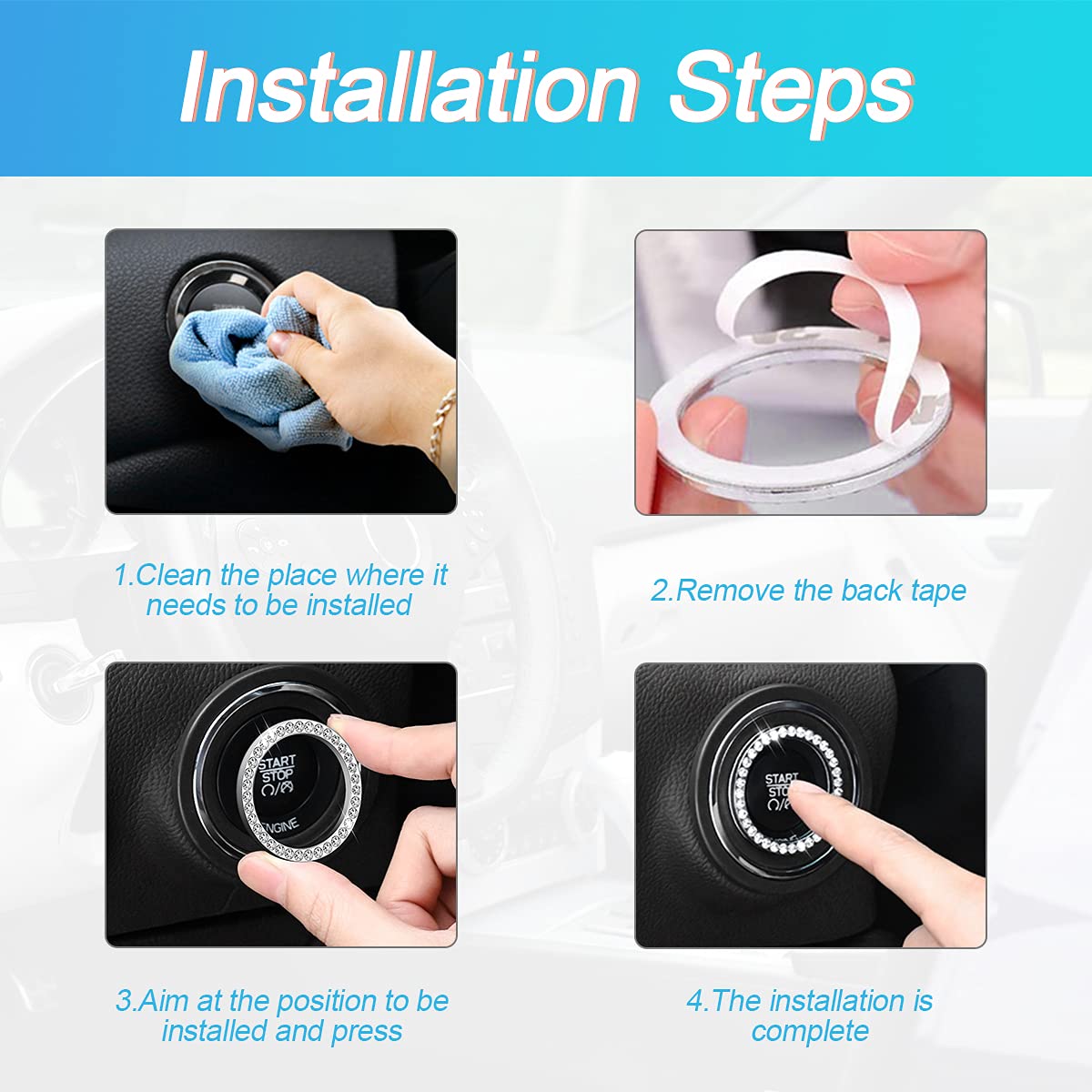Bling Crystal Car Start Button Cover - Red Rhinestone Ring for Key Ignition & Engine Start - Stylish Car Accessories Upgrade