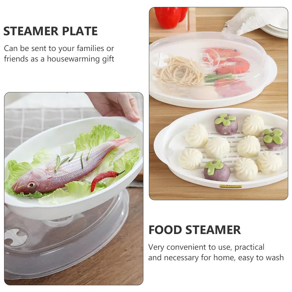 Cabilock Microwave Steamer Container with Plastic Lid - 32x19.3x7.5cm Food Steamer Plate for Fish, Buns, Dumplings & Bread - Perfect for Quick Healthy Meals, Meal Prep & Reheating Leftovers