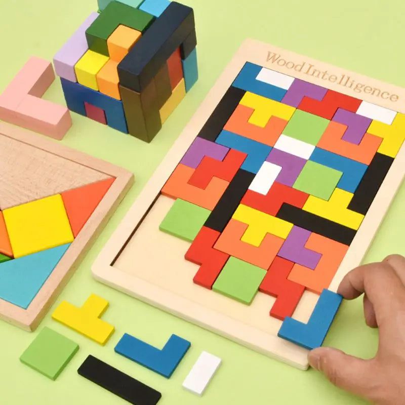 Premium Wooden Tetris Puzzle Board Game - Classic Block Stacking Brain Teaser for Kids & Adults - Perfect for Family Game Night, Office Stress Relief & Educational STEM Toy