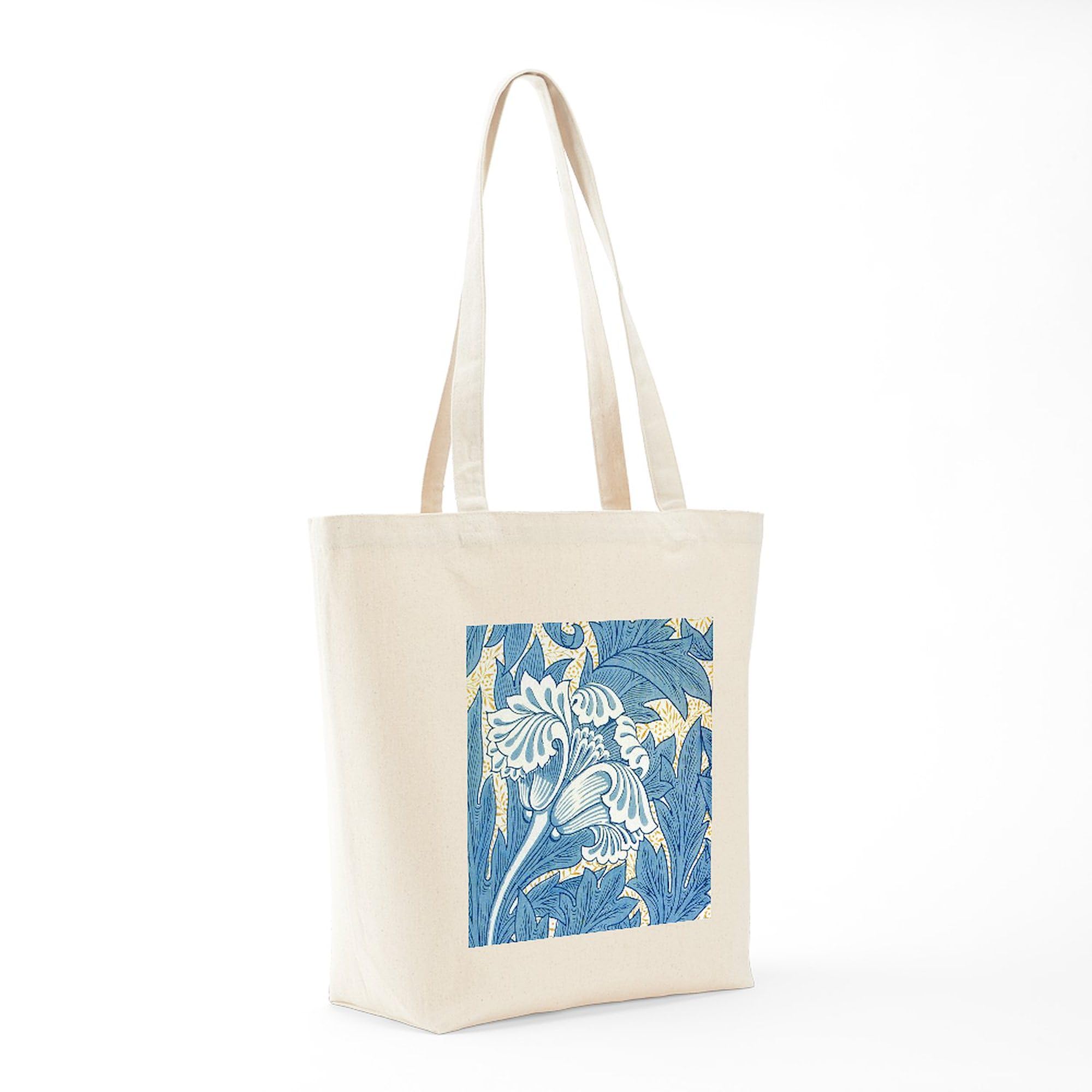 Morris Tulip Blue Design Natural Canvas Tote Bag - Eco-Friendly Reusable Shopping Bag for Groceries, Beach & Daily Use | CafePress