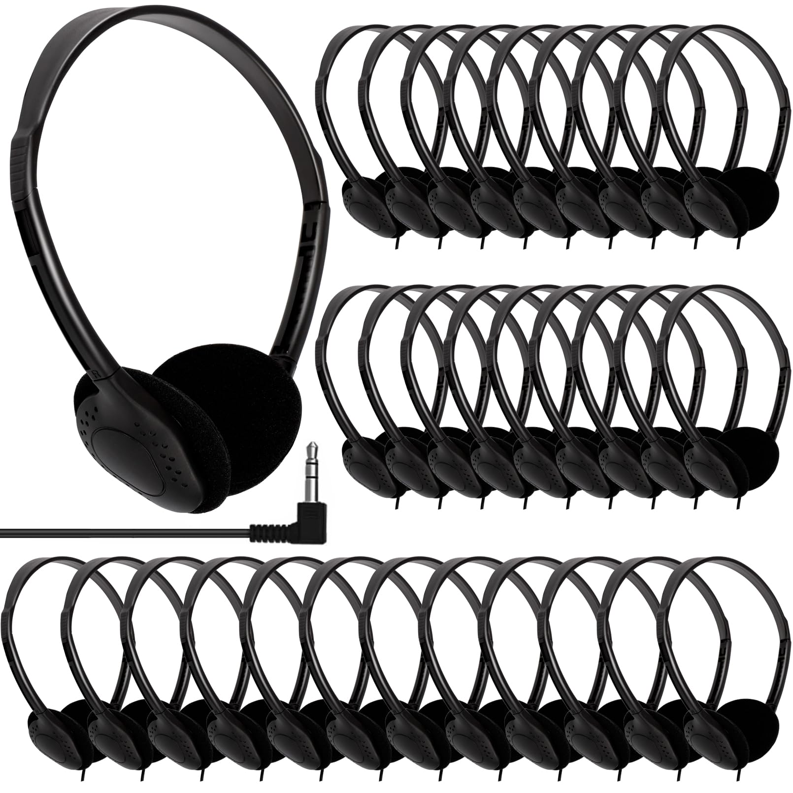 30 Pack Bulk Classroom Headphones for Kids & Students - Adjustable Headphones with 3.5mm Jack for School, Library & Online Learning (Black) - Perfect for Classrooms, Homeschooling & Computer Labs