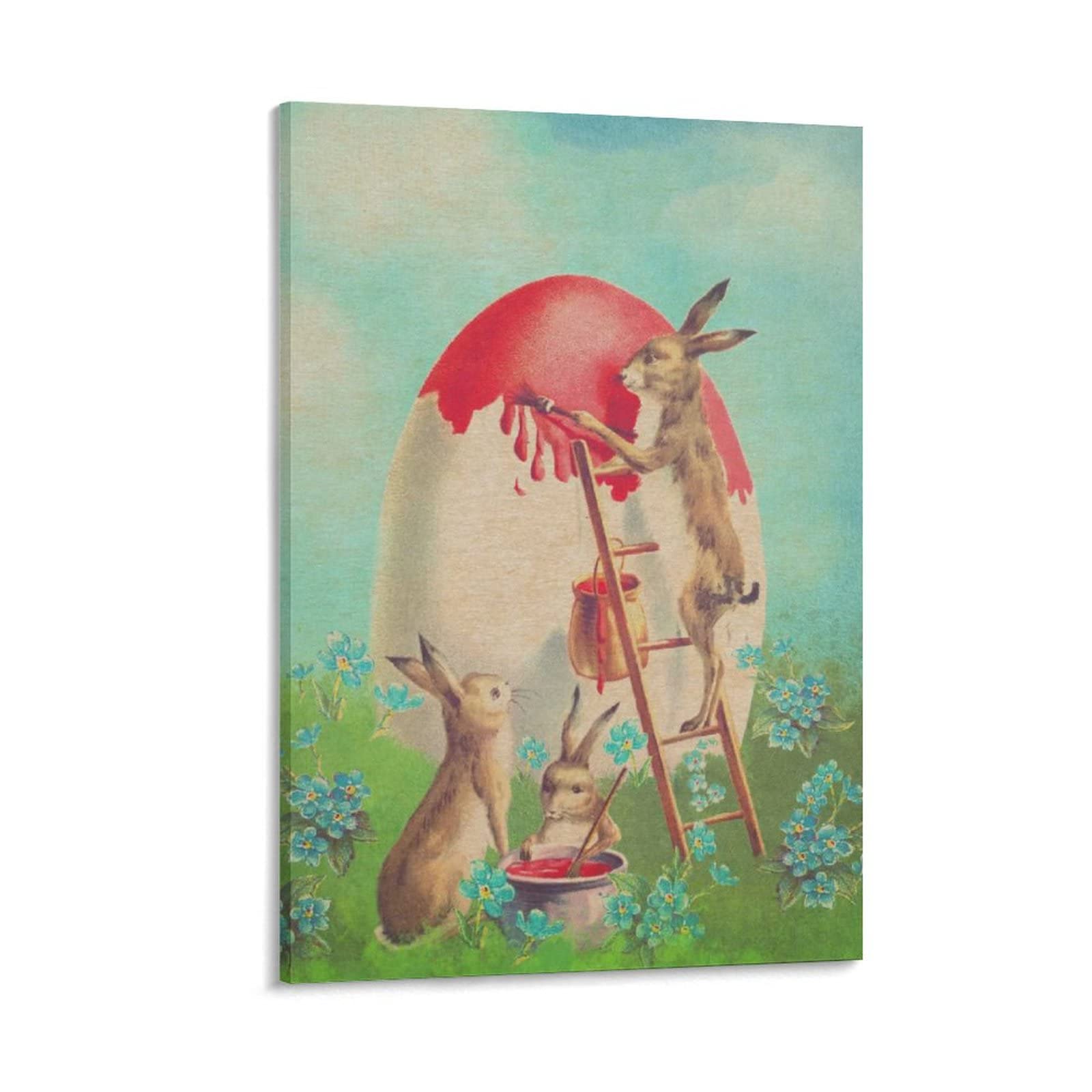 Easter Bunny Animal Wall Art - Large 24x36 Inch (60x90cm) Canvas Print Poster for Living Room & Bedroom Decor - Modern Home Decoration Painting Photo Gift for Spring Holiday & Easter Celebration - Perfect for Housewarming, Nursery Decor, and Seasonal Party Decorations