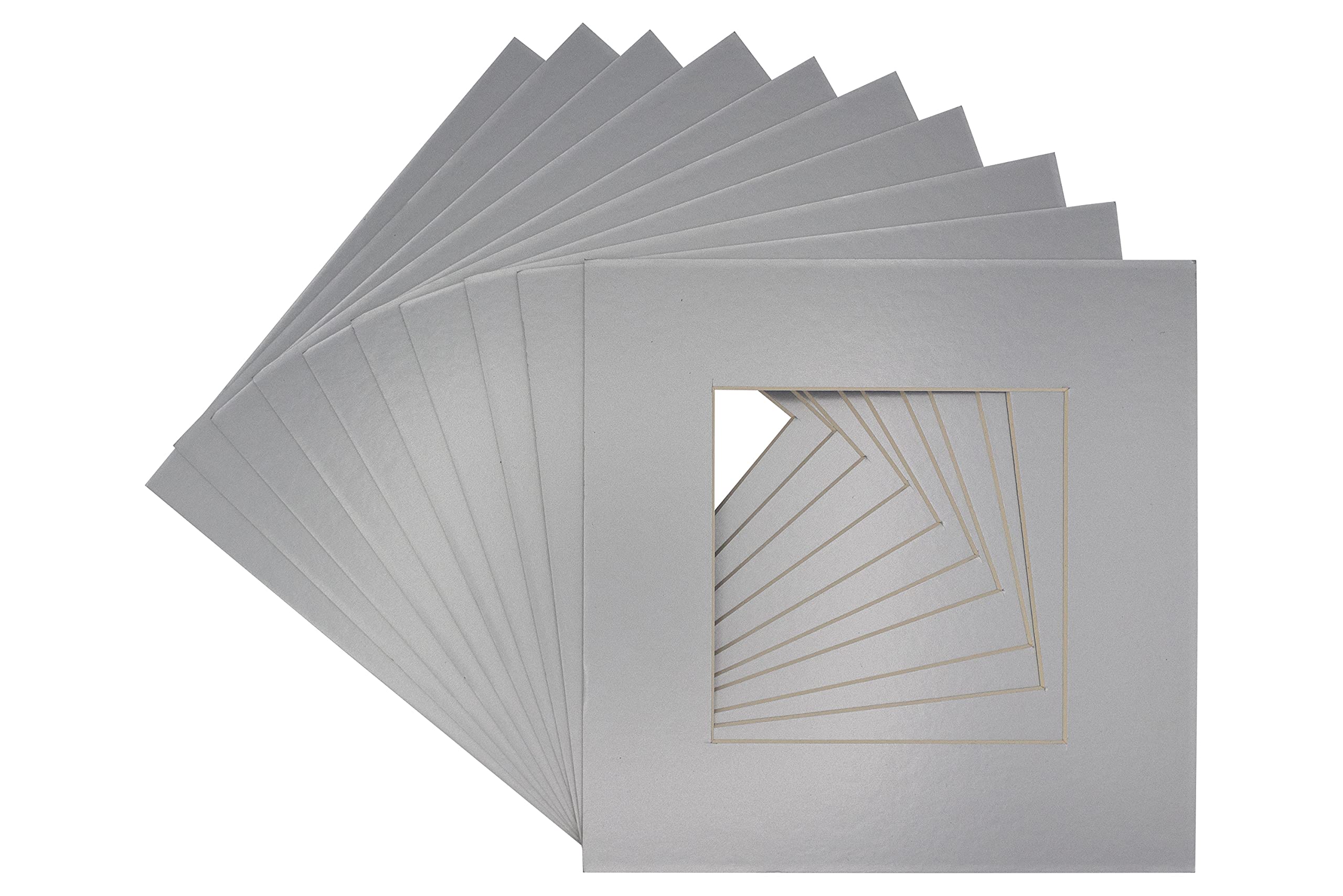 16x16 Inch Precut Silver Metallic Mat Board for 8x8 Photos - Acid-Free Bevel Cut Picture Mat for Frames (Pack of 25) with Backing Boards & Clear Bags - Perfect for Art Displays, Photo Albums, and Home Decor