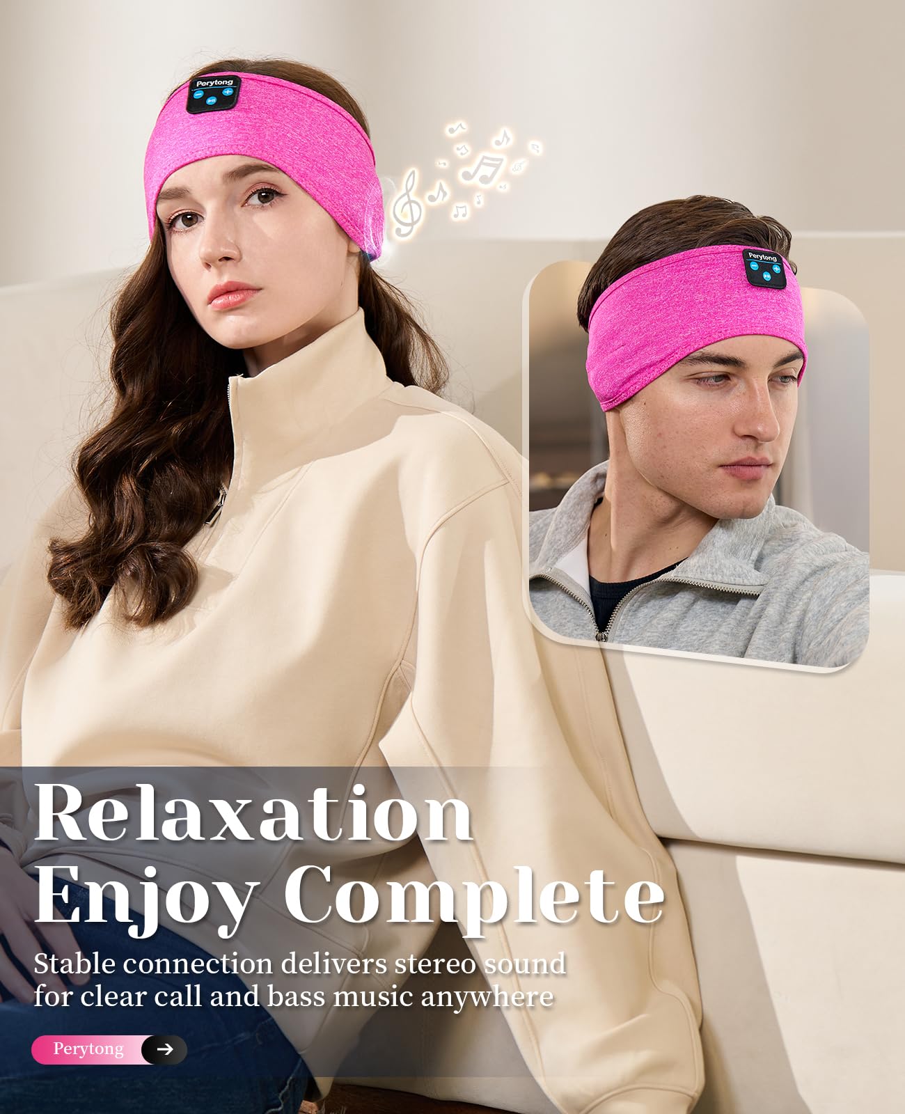 Perytong Ultra-Soft Sleep Headphones Headband for Side Sleepers - Wireless Bluetooth Sleeping Headphones with Comfortable Music Headband for Nighttime Relaxation, Meditation & Travel (Perfect for Sleeping, Yoga & Insomnia Relief)