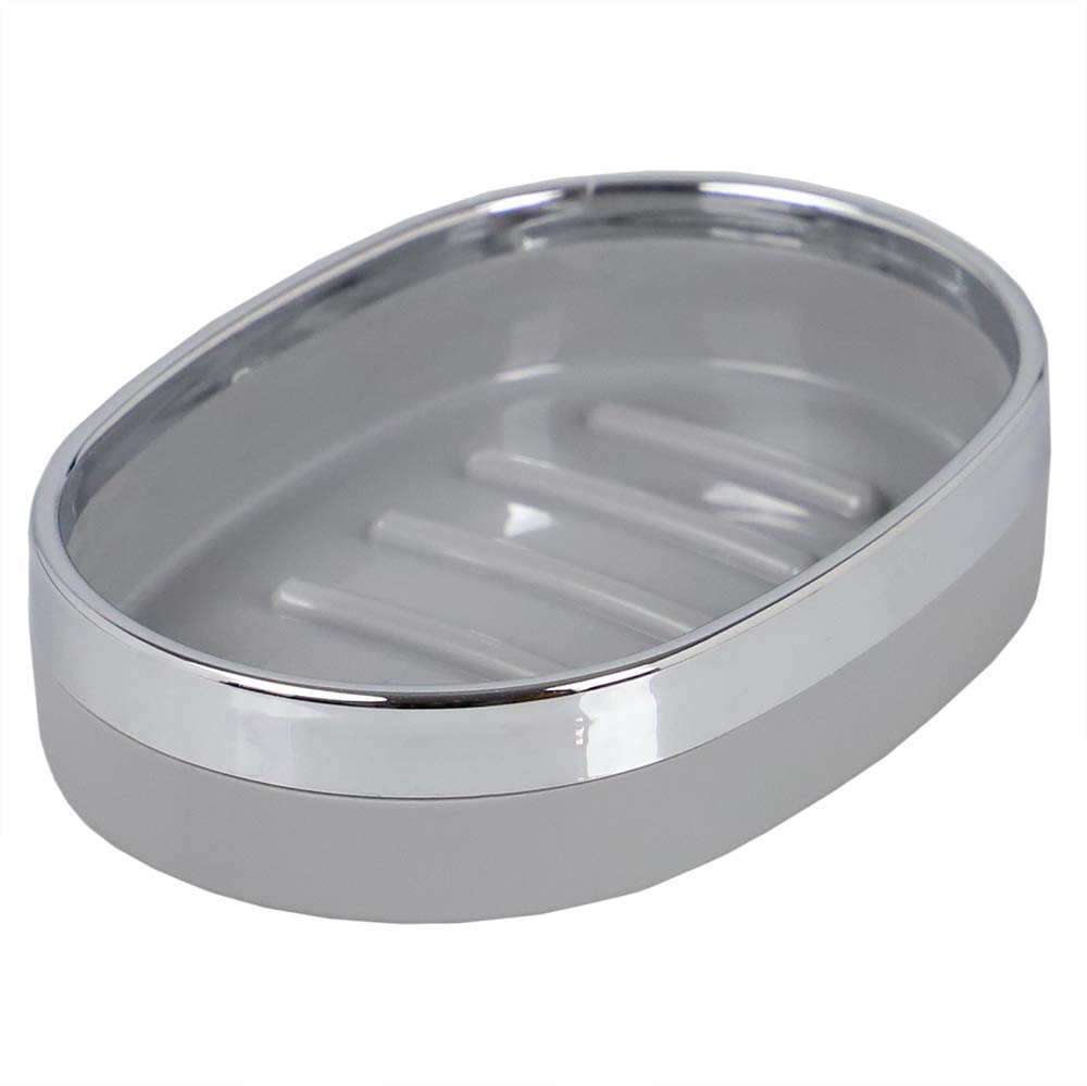 Home Basics SD35006 Oval Soap Dish - Grey | Bathroom Organizer for Bar Soap | Perfect for Showers, Sinks & Countertops