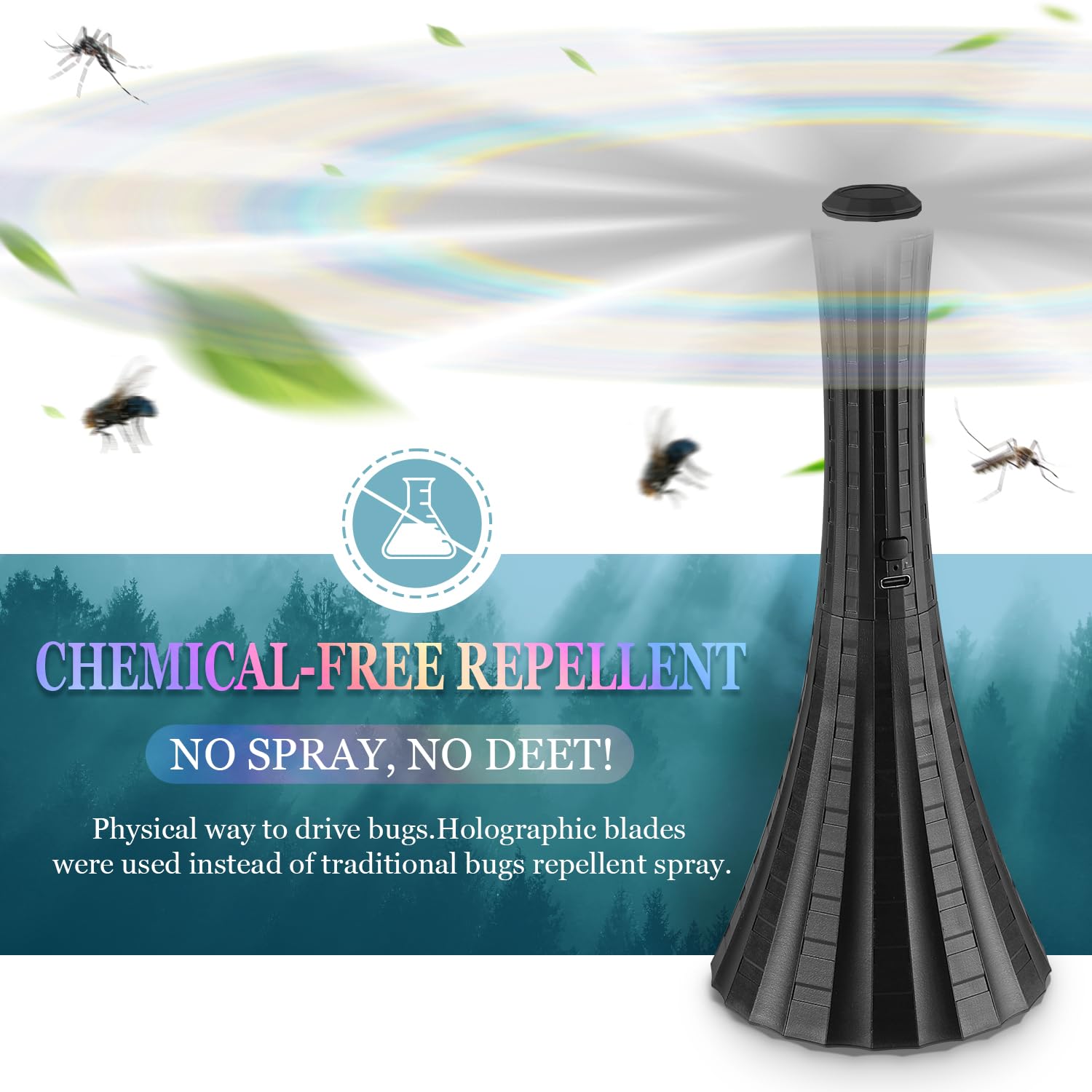 Rechargeable USB Fly Repellent Fan for Outdoor Tables - 6PCS Black Soft Blade Food Fan for Camping, Picnic, Fishing & Patio - Keep Flies Away with Gentle Breeze | Perfect for Outdoor Dining, BBQ & Summer Gatherings