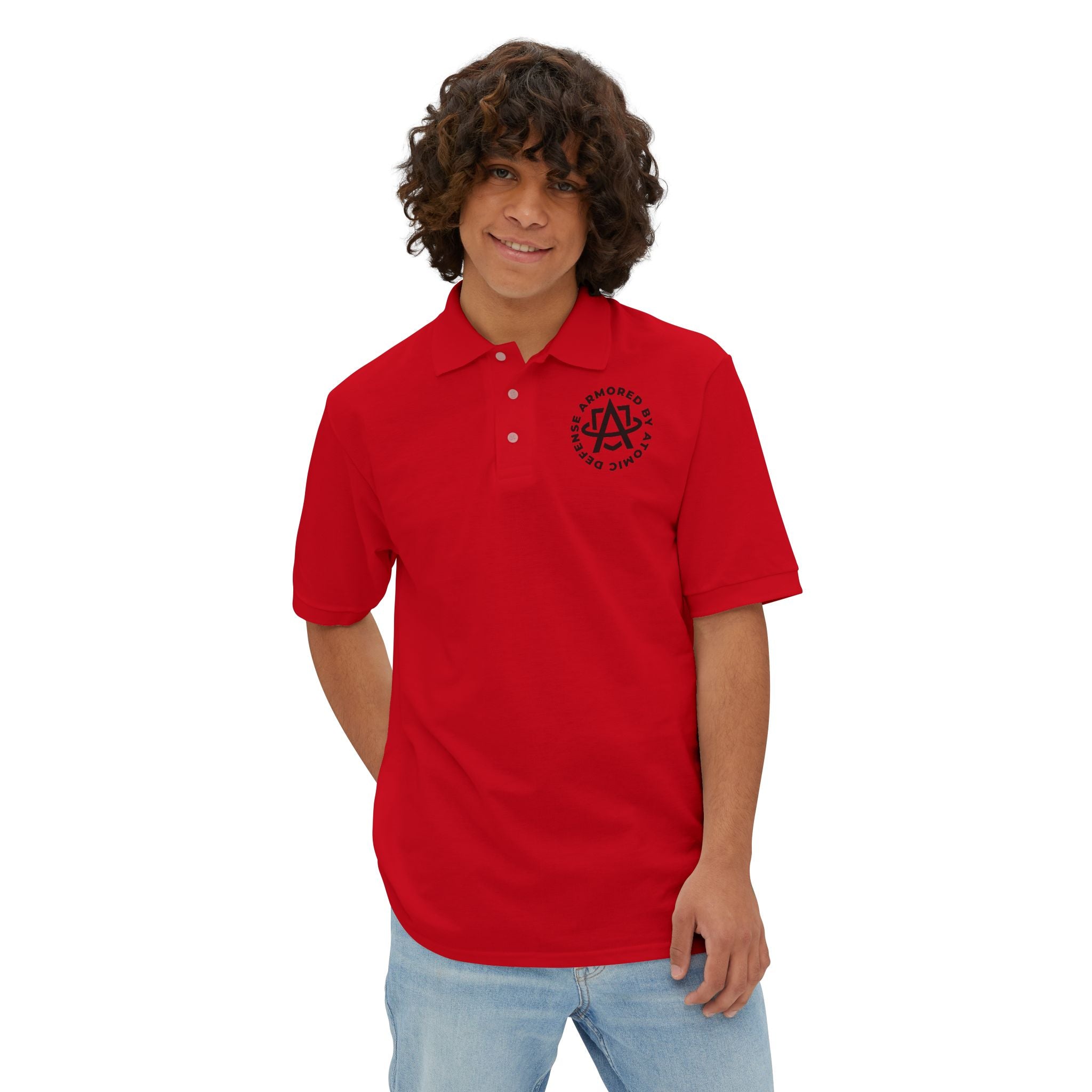 Atomic Defense Men's Performance Piqué Polo Shirt - Moisture Wicking, Breathable & Comfortable for Golf, Tennis & Casual Wear