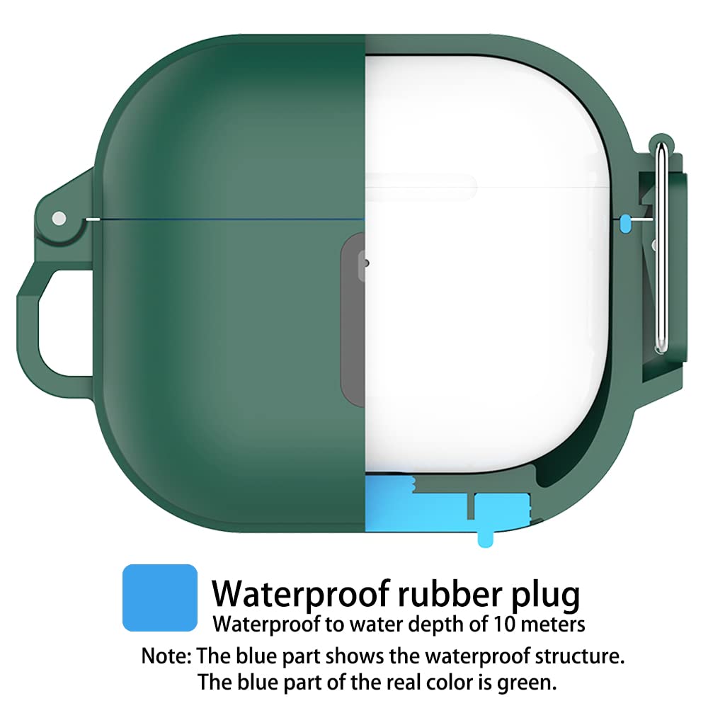 Waterproof AirPods 3 Case with MagSafe Wireless Charging - Compatible with Lightning Cable & Visible Charging Light (Green) - Perfect for Swimming, Running & Outdoor Activities
