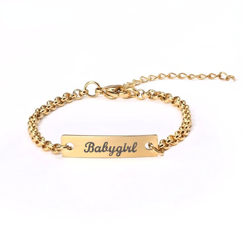 LOYJOY Personalized Baby Name Bracelet - Adjustable Toddler ID Bracelet for Newborns & Infants - Custom Engraved Gift for Baby Shower, Birthday & Christening - Safe & Stylish for Everyday Wear