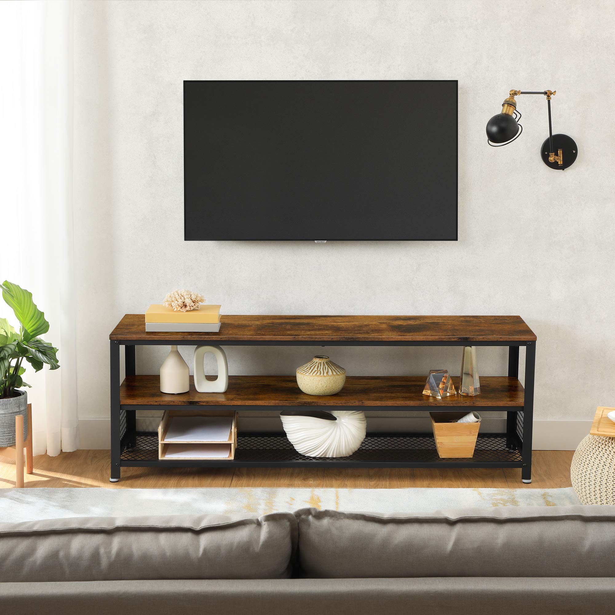 VASAGLE TV Stand with Storage Shelf - Rustic Brown Entertainment Center for up to 60 Inch TVs, Multi-Functional Media Console & Coffee Table - Perfect for Living Room, Bedroom or Home Theater Setup