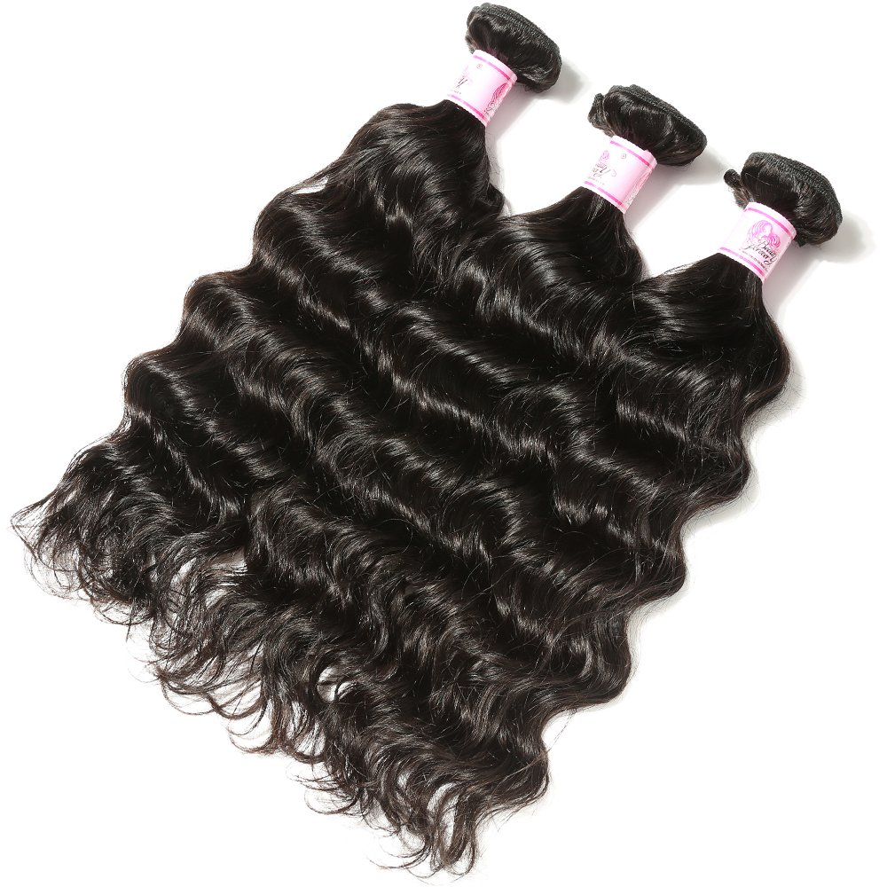 Beauty Forever 8A Brazilian Virgin Hair Extensions - 100% Unprocessed Human Hair Weave Bundles (3 Pcs) in Natural Wave & Wet Wavy Style - 22 24 26 Inch Natural Color | Perfect for Daily Wear, Parties & Special Occasions