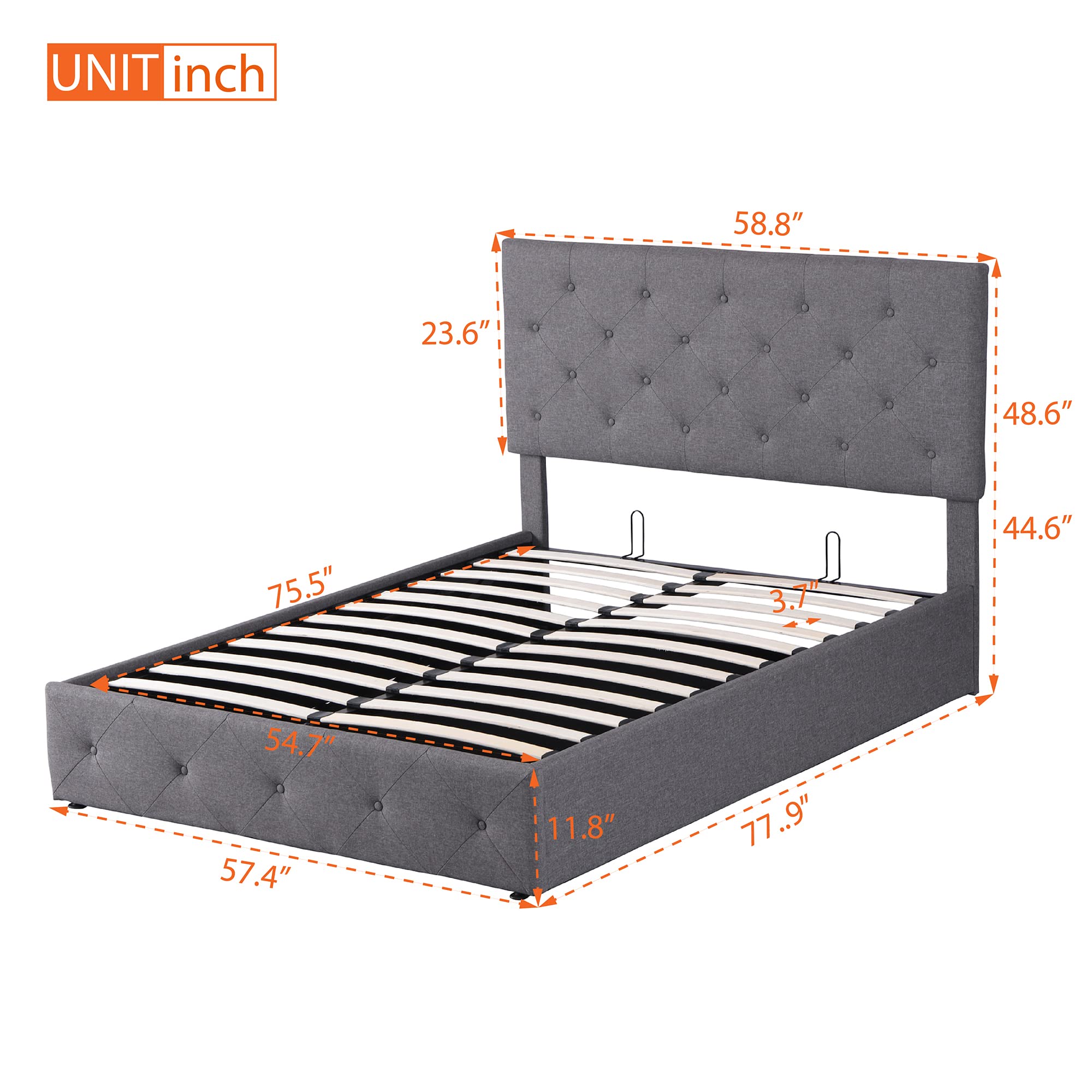 SOFTSEA Full Size Upholstered Platform Bed with Hydraulic Storage System & Button Tufted Headboard - Sturdy Mattress Foundation for Bedroom, Guest Room, or Dorm | Modern Space-Saving Storage Bed Design