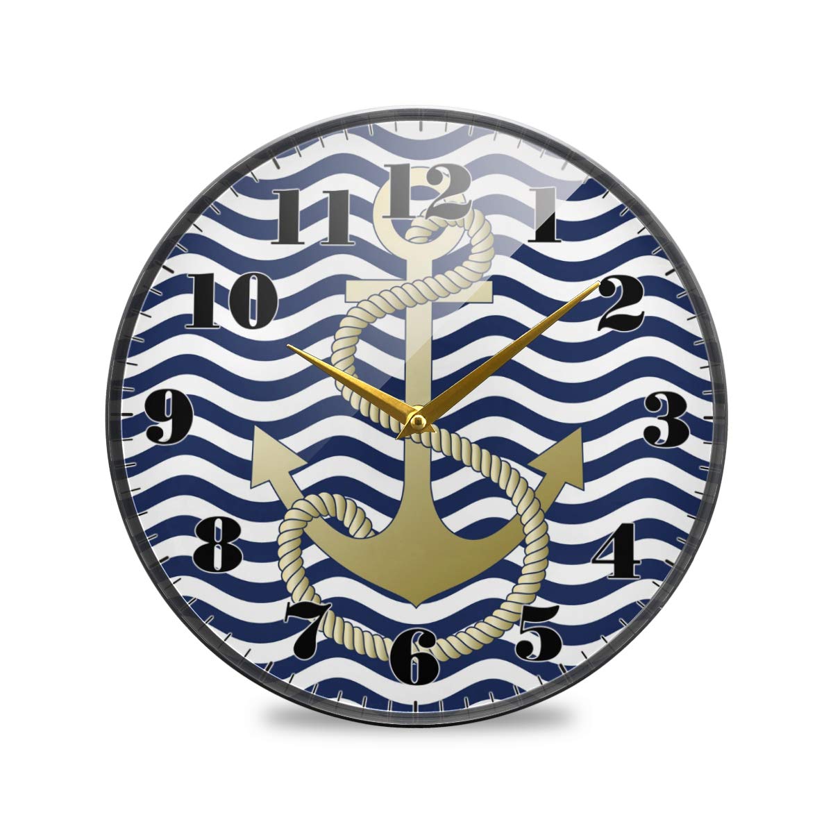 Joysay Silent Wall Clock - Battery Operated, Non-Ticking Nautical Blue Stripe Anchor Design for Living Room, Office, Bedroom Decor | Perfect for Home, Office & Coastal Themed Spaces