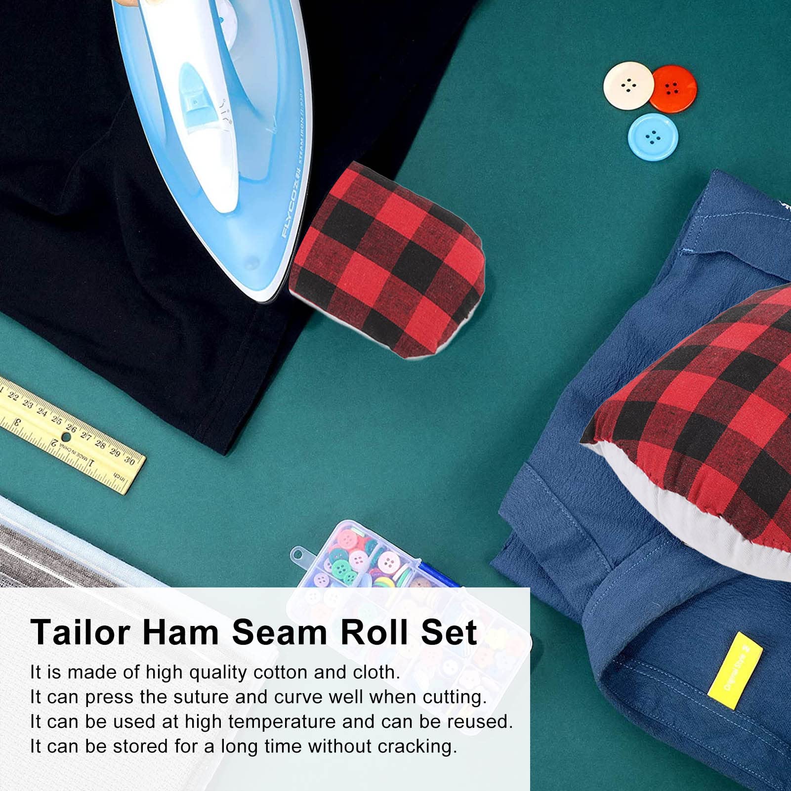 2-Piece Tailor Ham and Seam Roll Set - Professional Dressmaking Pressing Tools for Ironing Curved Seams, Sleeves & Garments - Durable Reusable Sewing Accessories for Tailors (Perfect for Quilting, Dressmaking & DIY Clothing Projects)
