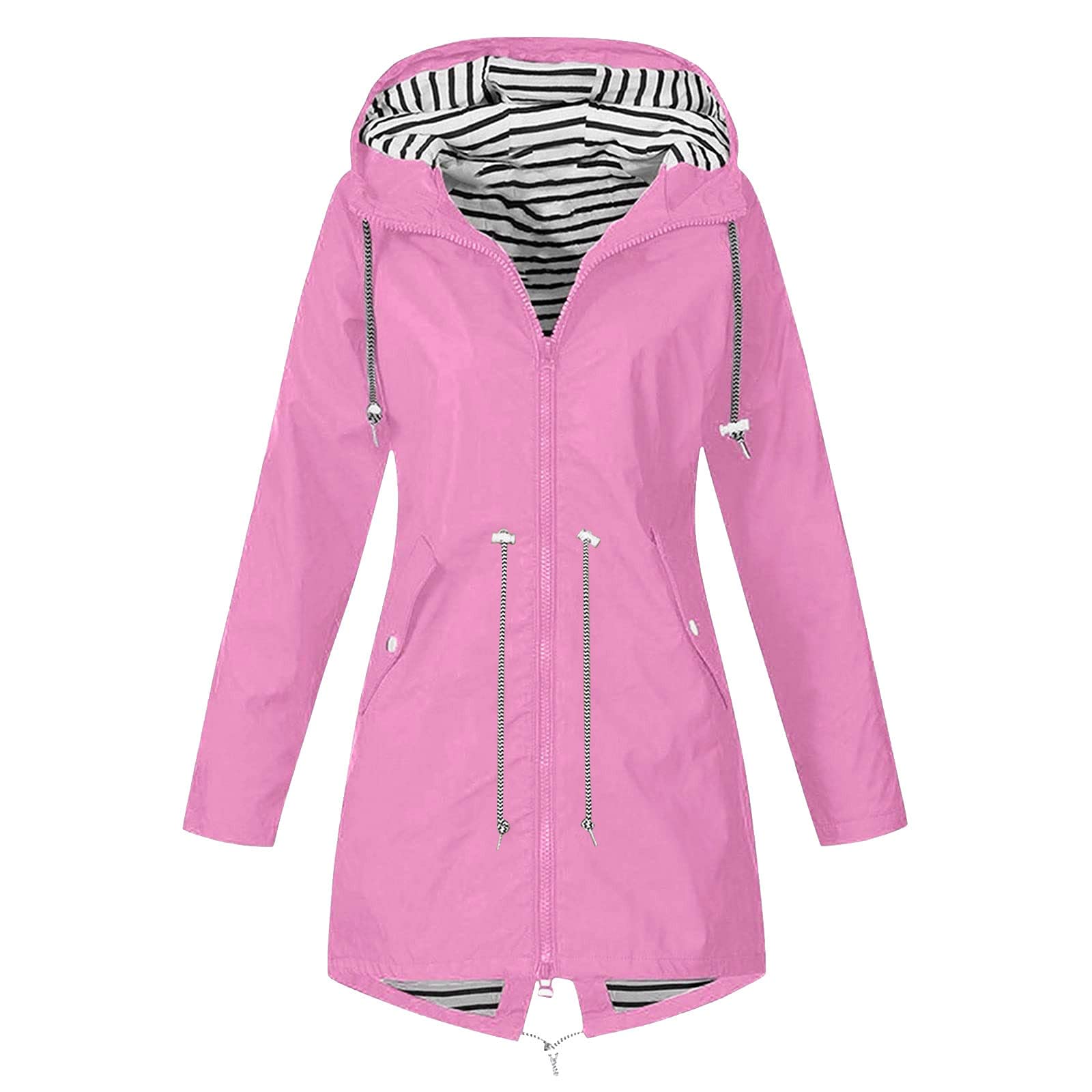 Women's Lightweight Waterproof Raincoat with Hood - Plus Size Trench Jacket with Pockets for Outdoor Activities, Hiking & Commuting