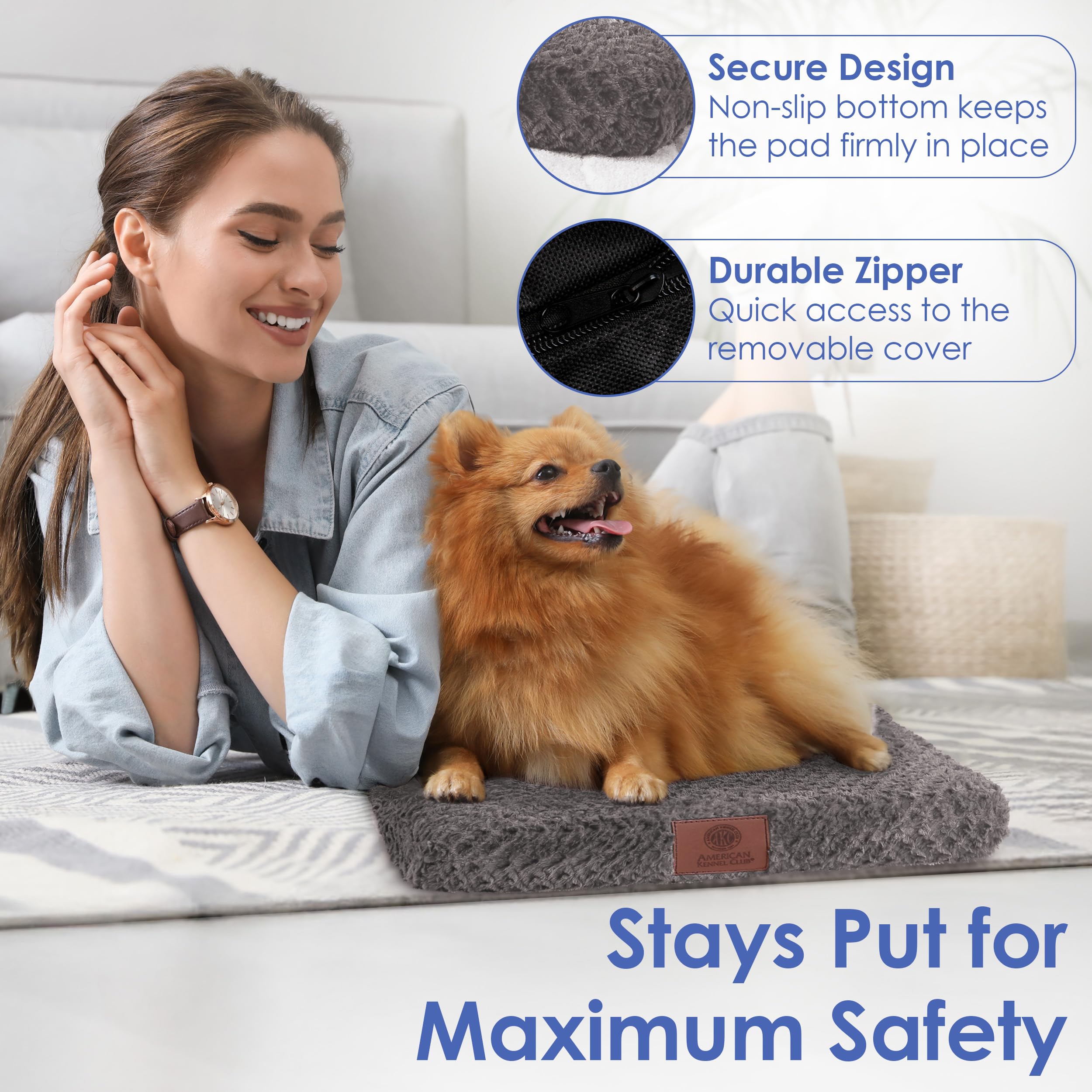 Orthopedic Memory Foam Dog Crate Bed with Washable Cover & Non-Slip Bottom - AKC Certified for Joint Pain Relief - Breathable & Durable Pet Bed 24x19 Inches Gray - Perfect for Kennels, Crates & Elderly Dogs with Arthritis