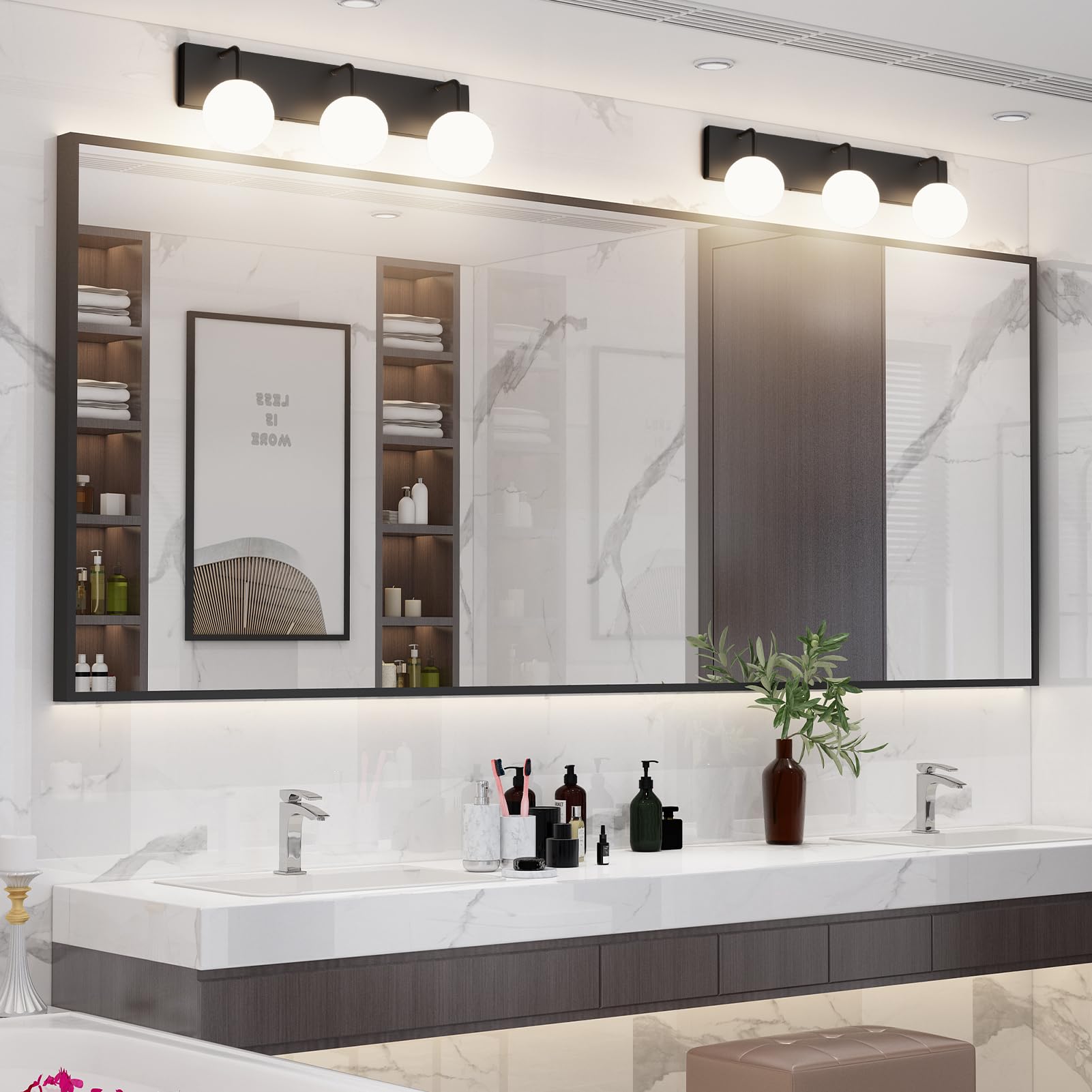 Tipace 3-Light Modern Black Bathroom Vanity Light Fixtures - Mid Century Industrial Vanity Lighting with Milk White Glass Globes for Mirror Illumination (Bulbs Not Included) | Perfect for Bathroom Makeover, Spa Lighting, and Modern Home Decor