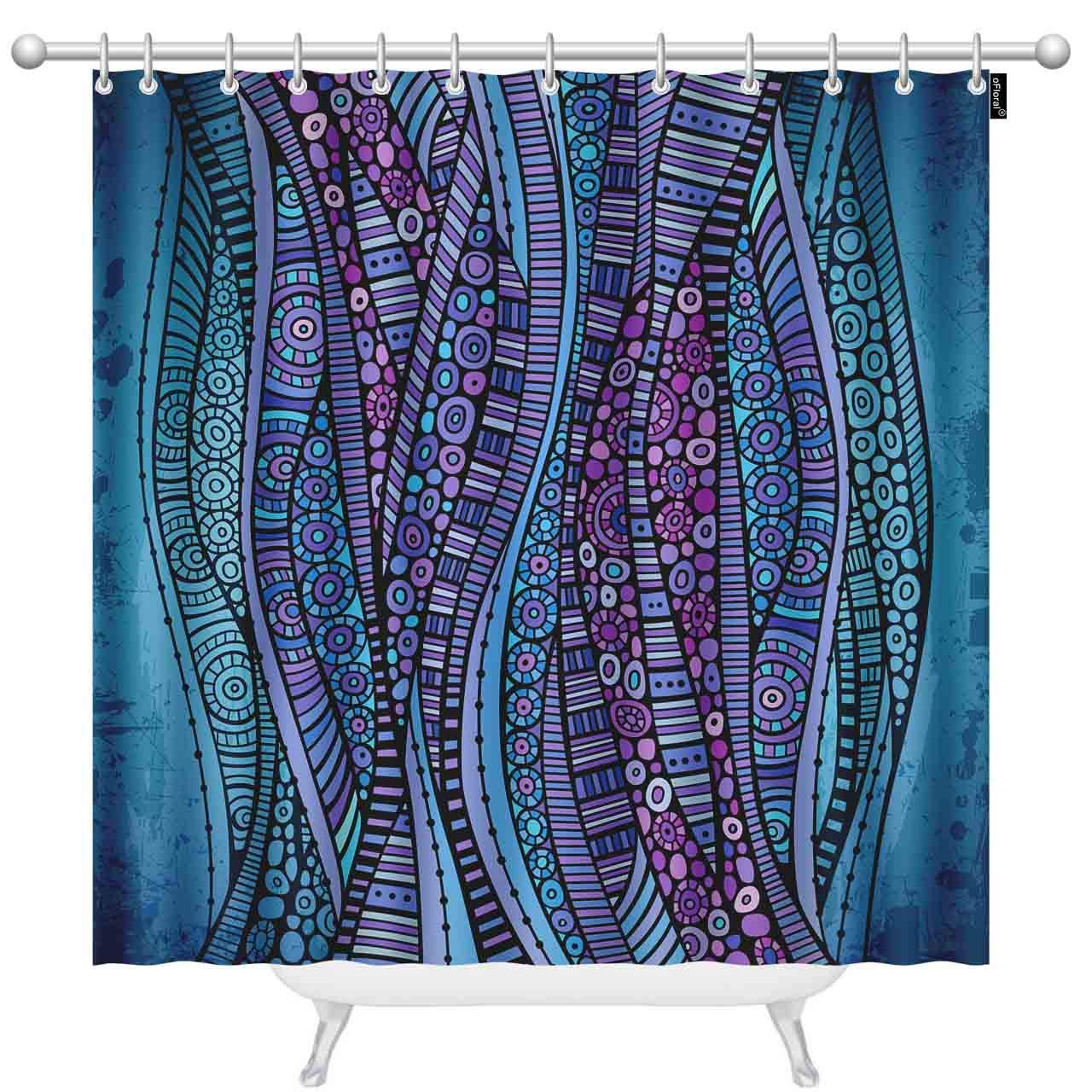 Retro Purple Shower Curtain Set with 12 Hooks - 72x78 Inch for Modern Bathroom Decor