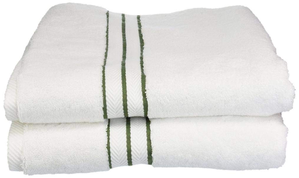 Premium 2-Piece Super Absorbent Cotton Bath Towel Set - Soft & Quick Dry - White & Forest Green - Perfect for Spa, Bathroom & Beach Use